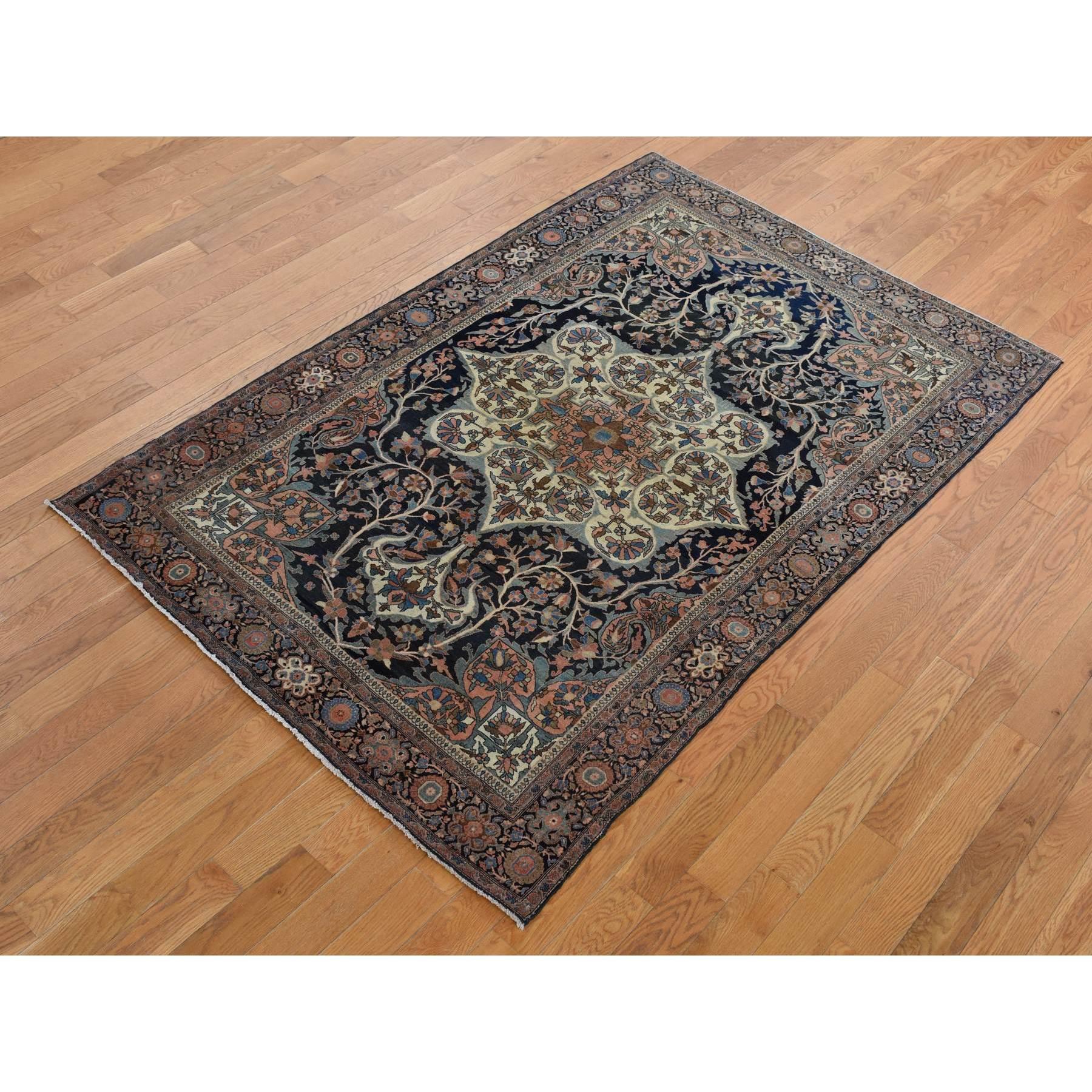 Medieval Brown Antique Persian Fereghan Sarouk Clean Soft Even Wear Wool Hand Knotted Rug For Sale