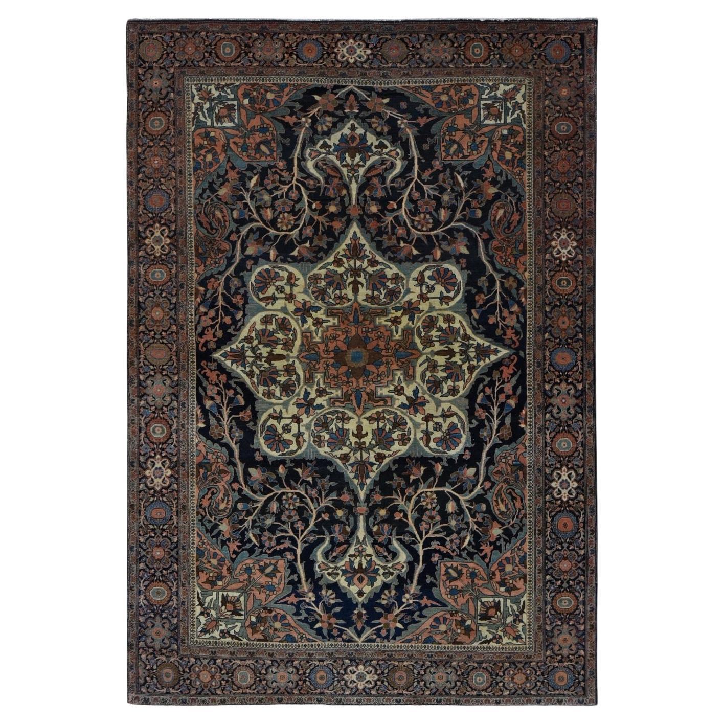 Brown Antique Persian Fereghan Sarouk Clean Soft Even Wear Wool Hand Knotted Rug For Sale