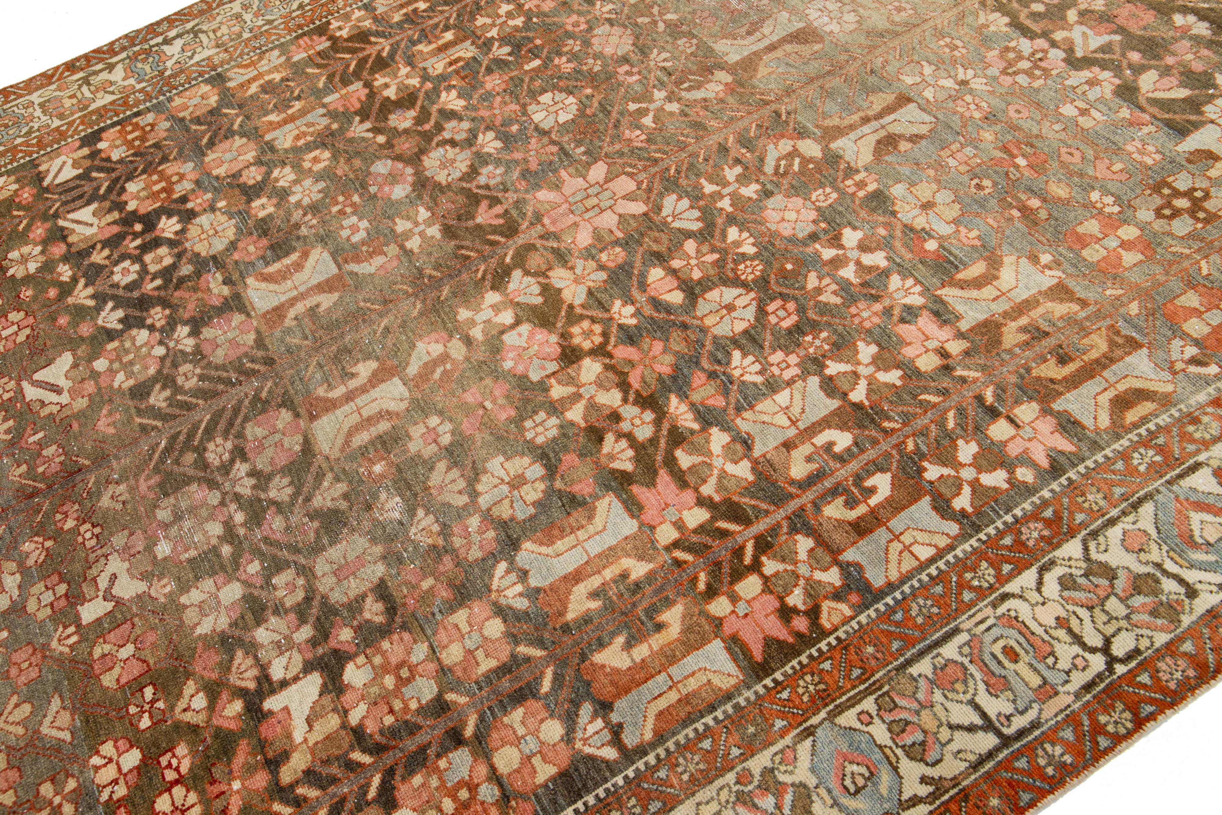 Islamic Brown Antique Persian Hamadan Wool Rug HandCrafted in the 1920s For Sale