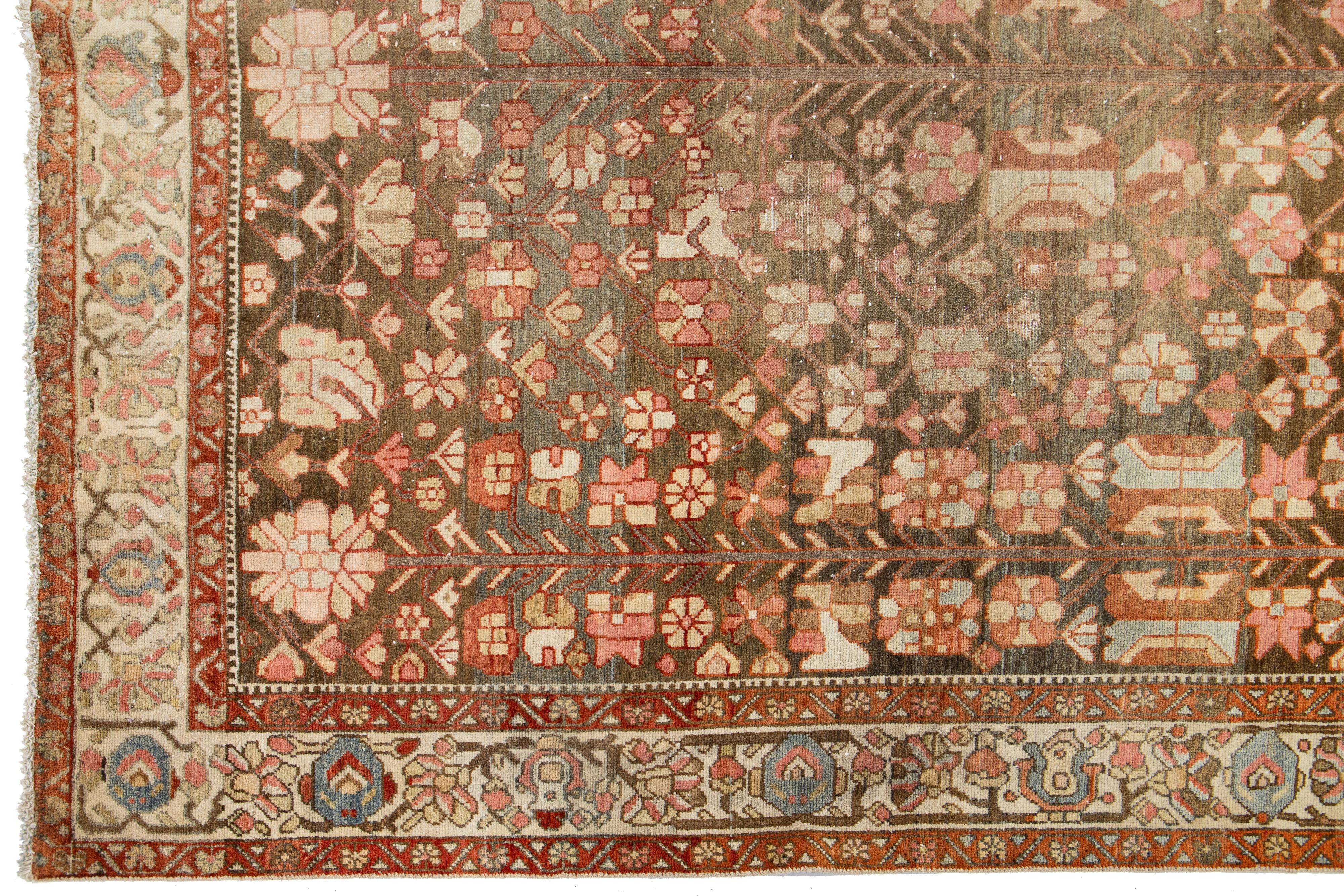 Brown Antique Persian Hamadan Wool Rug HandCrafted in the 1920s In Good Condition For Sale In Norwalk, CT