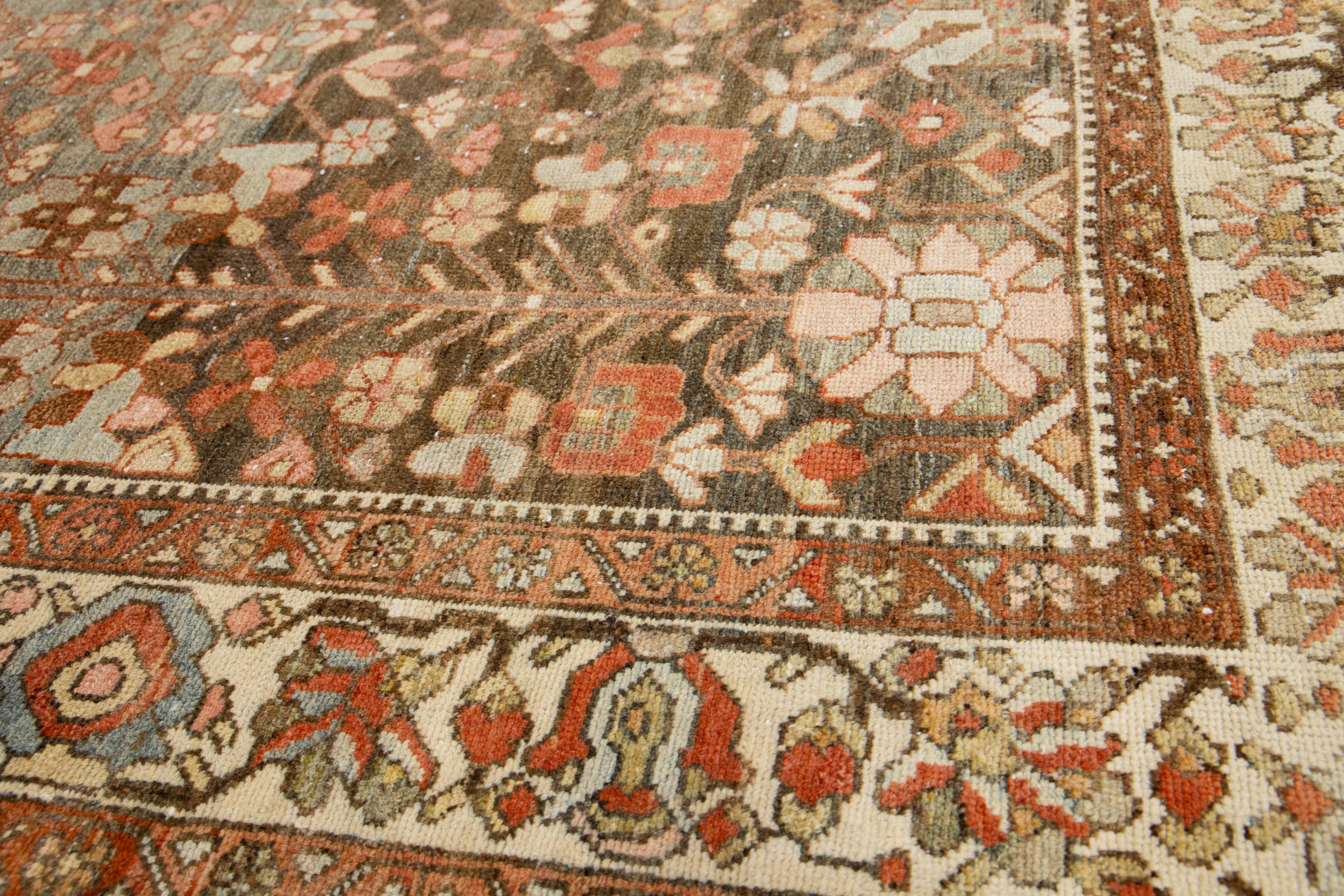 Brown Antique Persian Hamadan Wool Rug HandCrafted in the 1920s For Sale 2