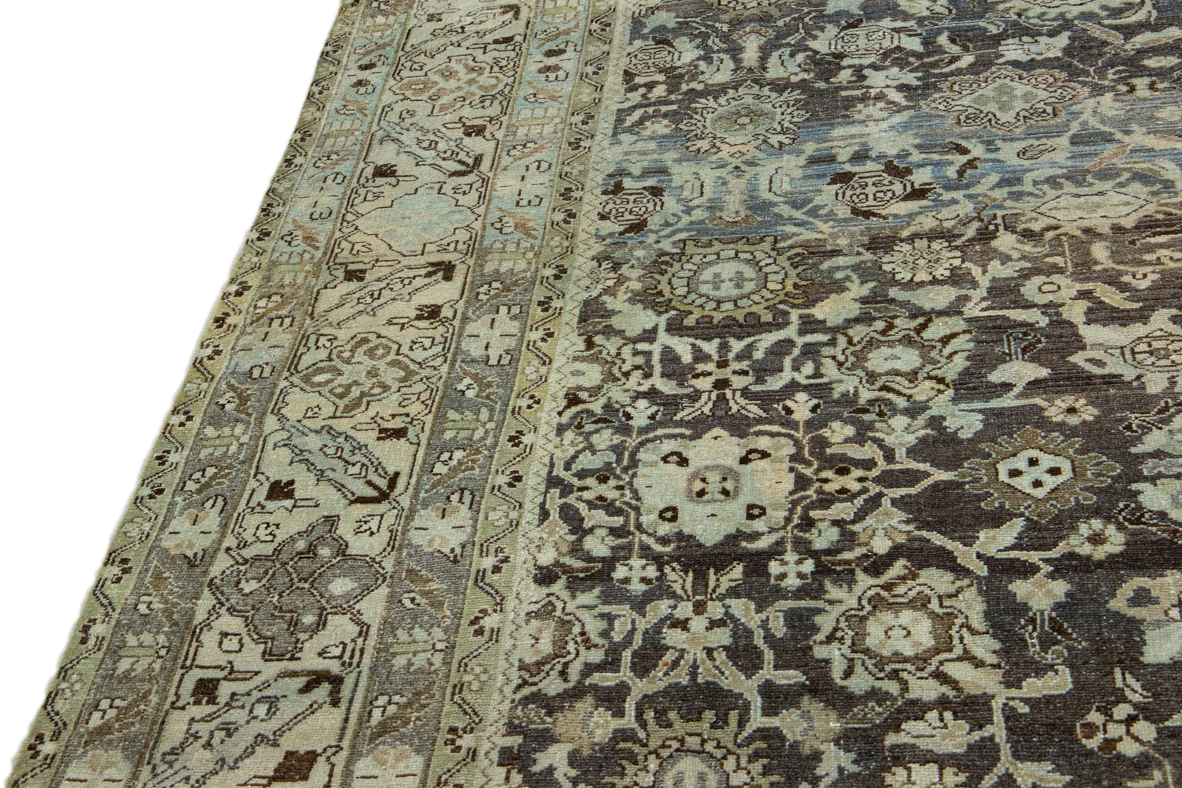 Brown Antique Persian Malayer Handmade Allover Designed Wool Rug For Sale 4