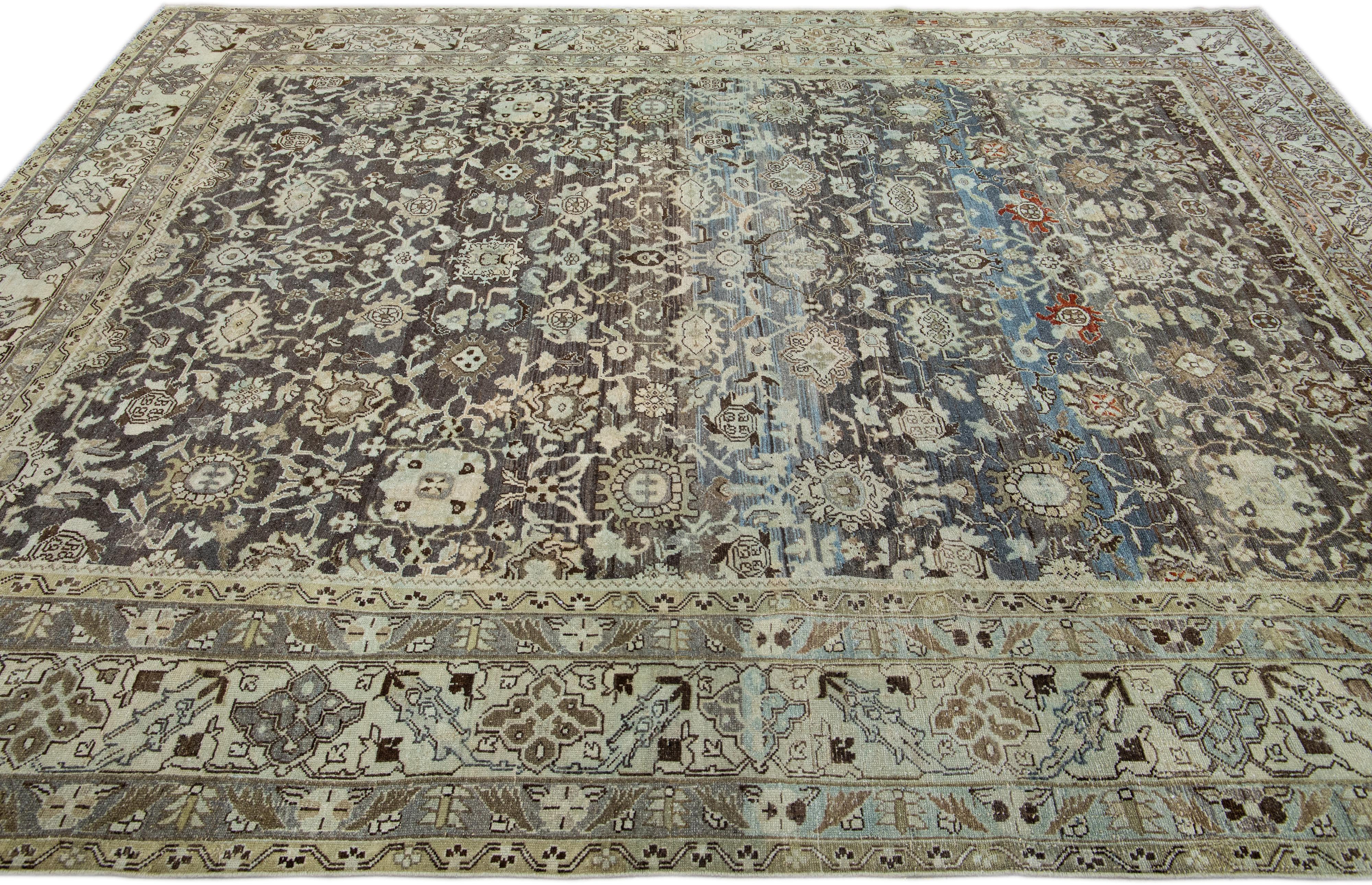 Brown Antique Persian Malayer Handmade Allover Designed Wool Rug In Good Condition For Sale In Norwalk, CT