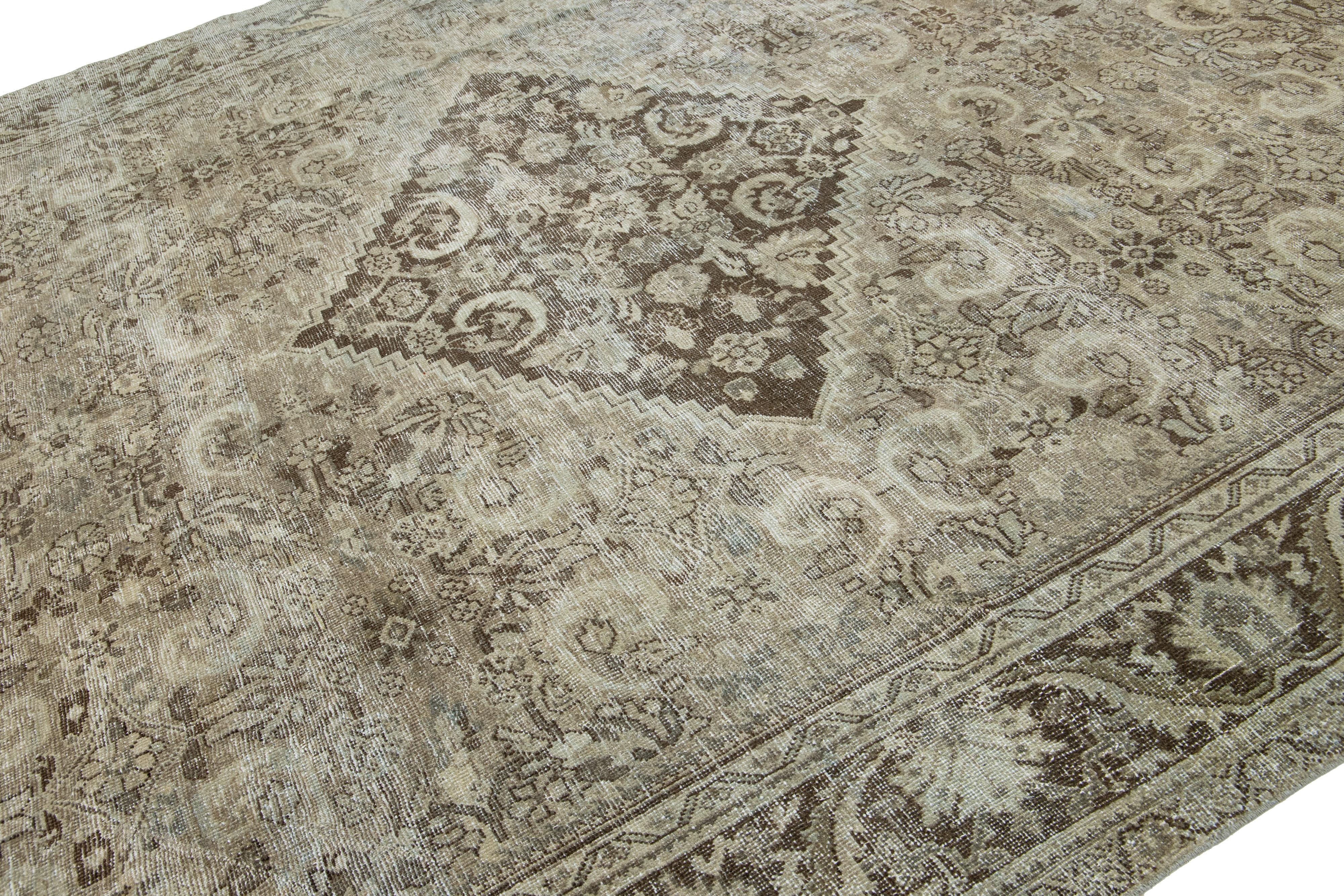 Islamic Brown Antique Persian Mahal Wool Rug With Allover Pattern From The 1900s For Sale