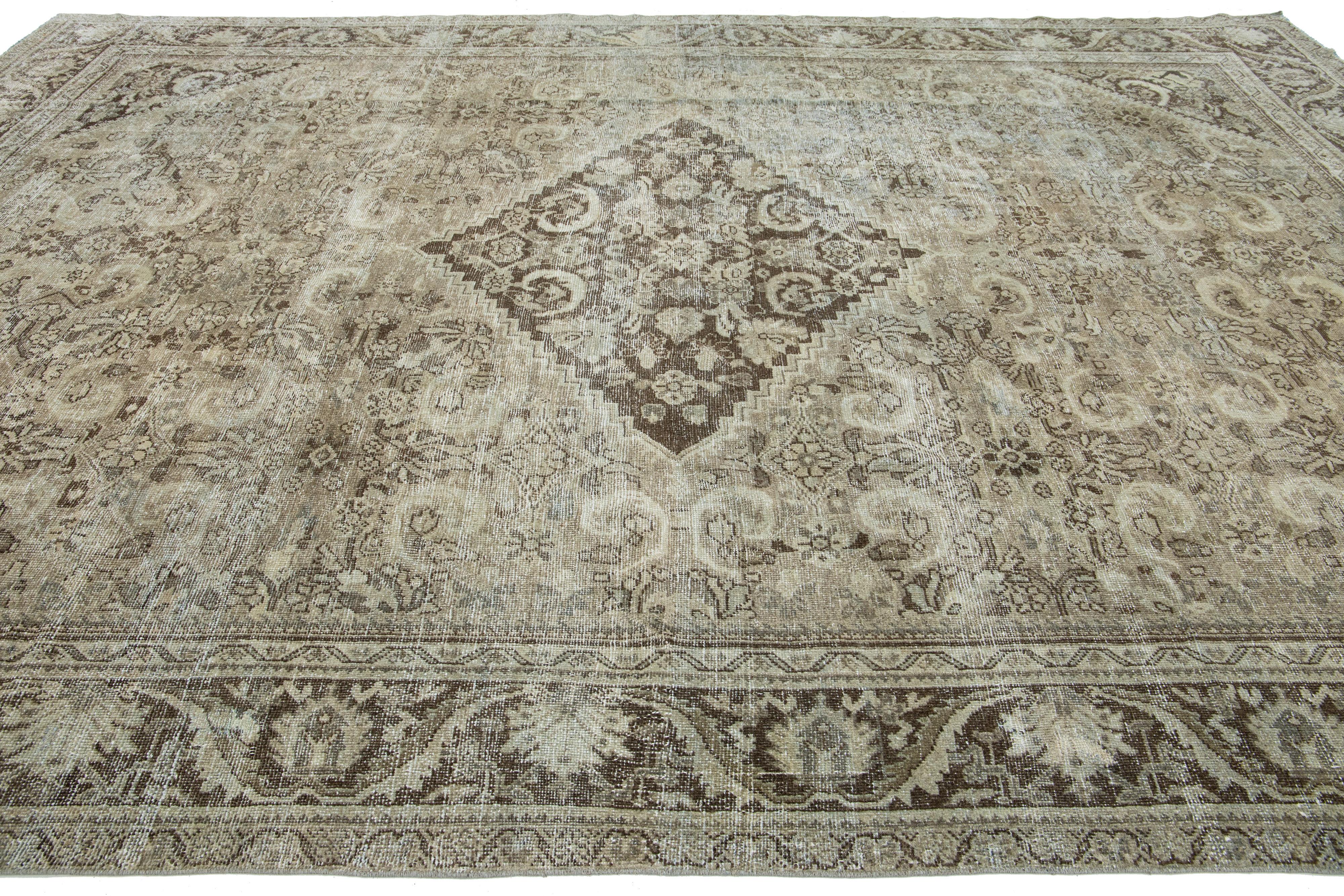 Brown Antique Persian Mahal Wool Rug With Allover Pattern From The 1900s In Distressed Condition For Sale In Norwalk, CT