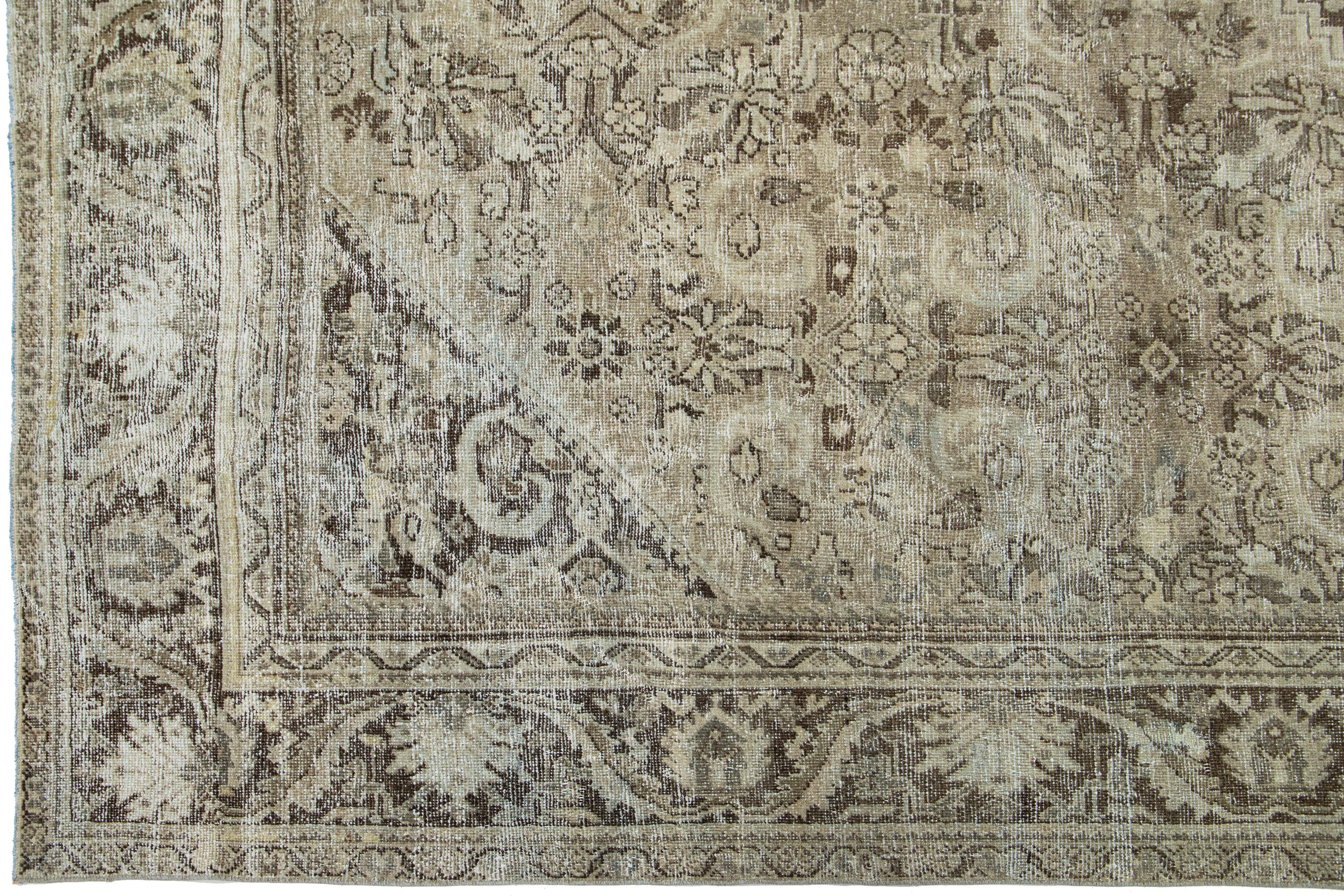20th Century Brown Antique Persian Mahal Wool Rug With Allover Pattern From The 1900s For Sale