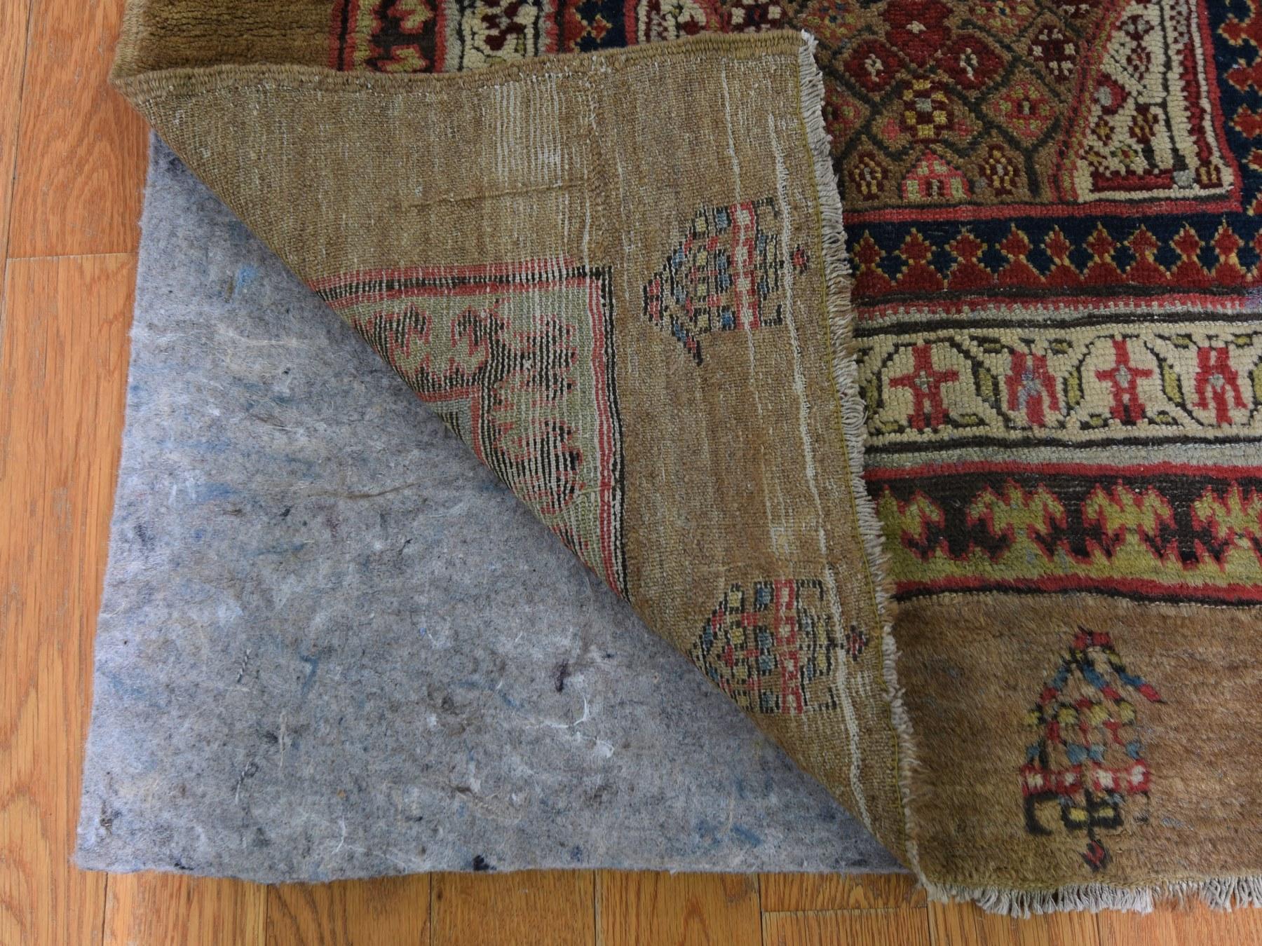 Medieval Brown Antique Persian Serab Runner Camel Hair Full Pile Runner Hand Knotted Rug