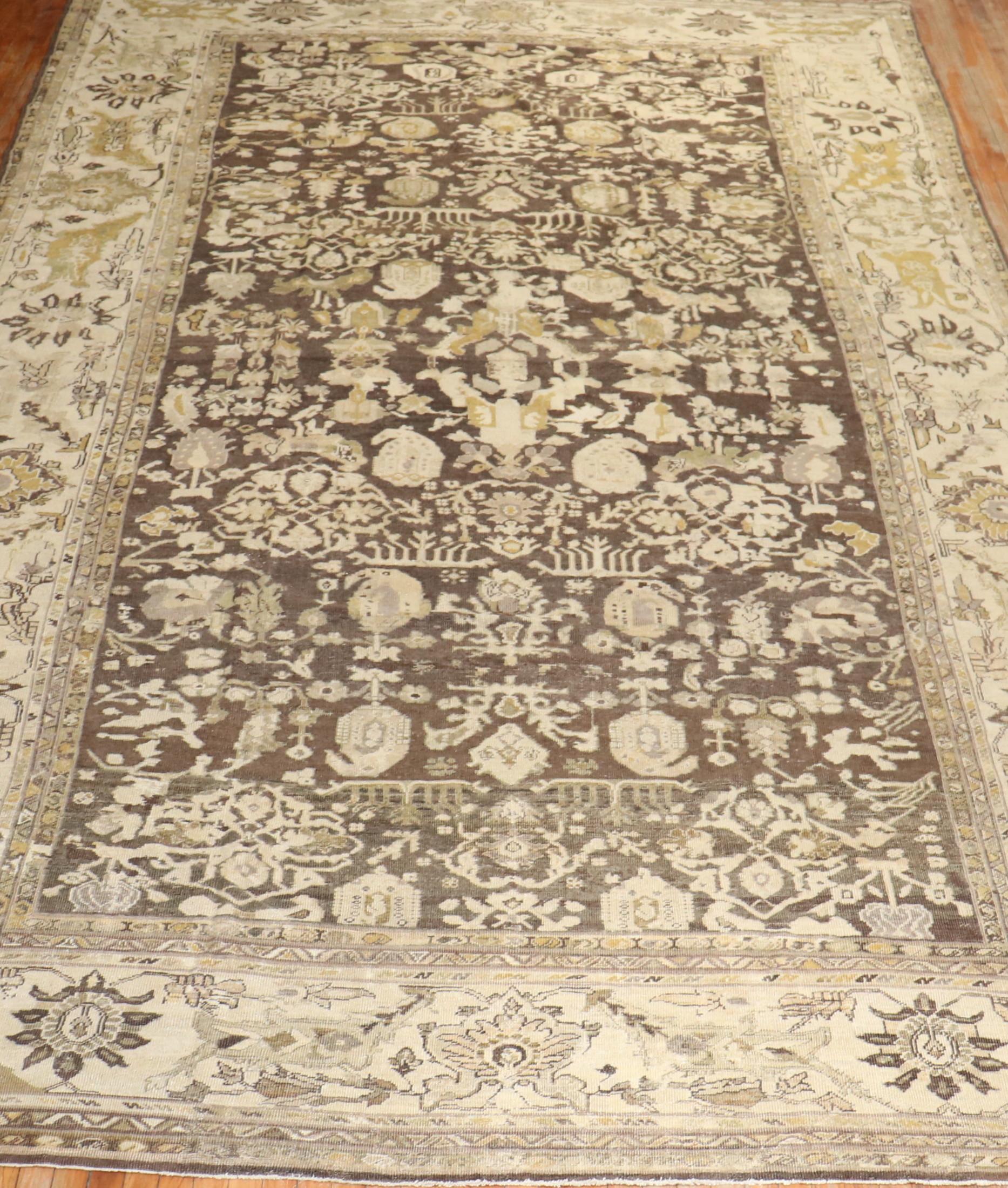 Adirondack Brown Antique Persian Sultanabad Rug For Sale