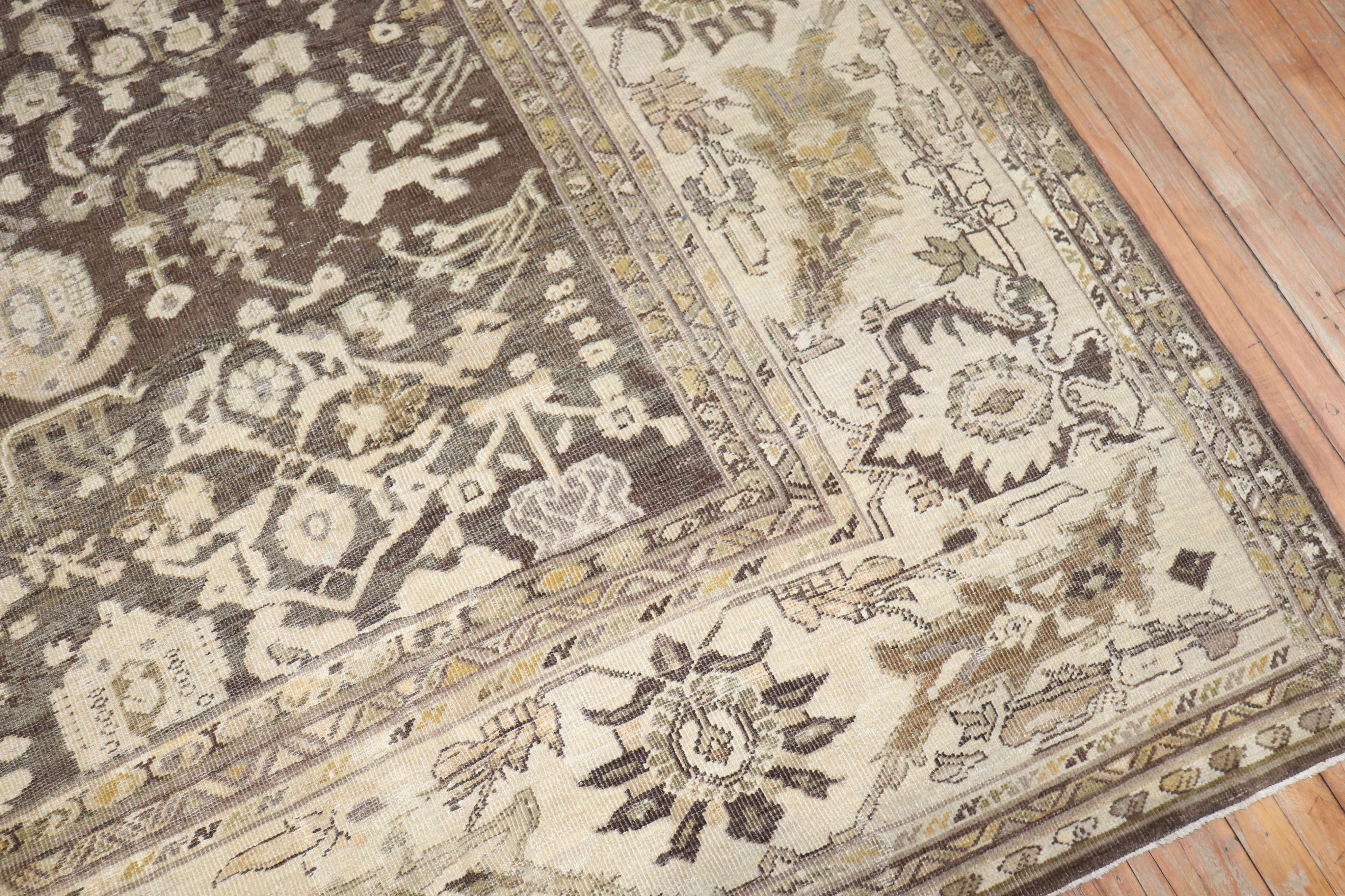 Hand-Knotted Brown Antique Persian Sultanabad Rug For Sale
