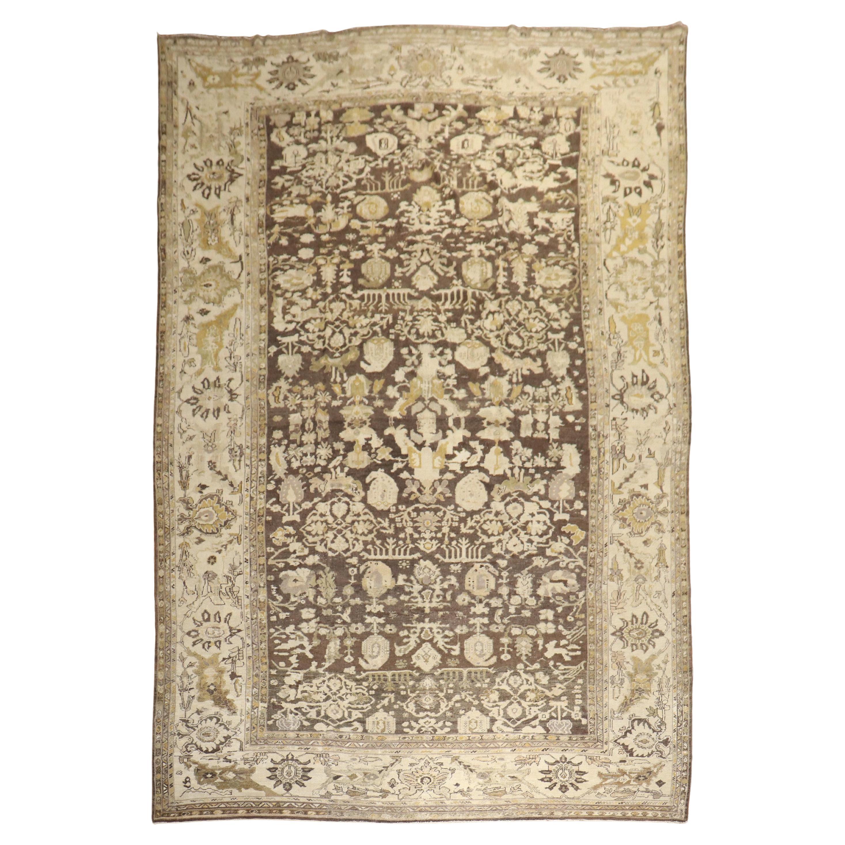 Brown Antique Persian Sultanabad Rug For Sale