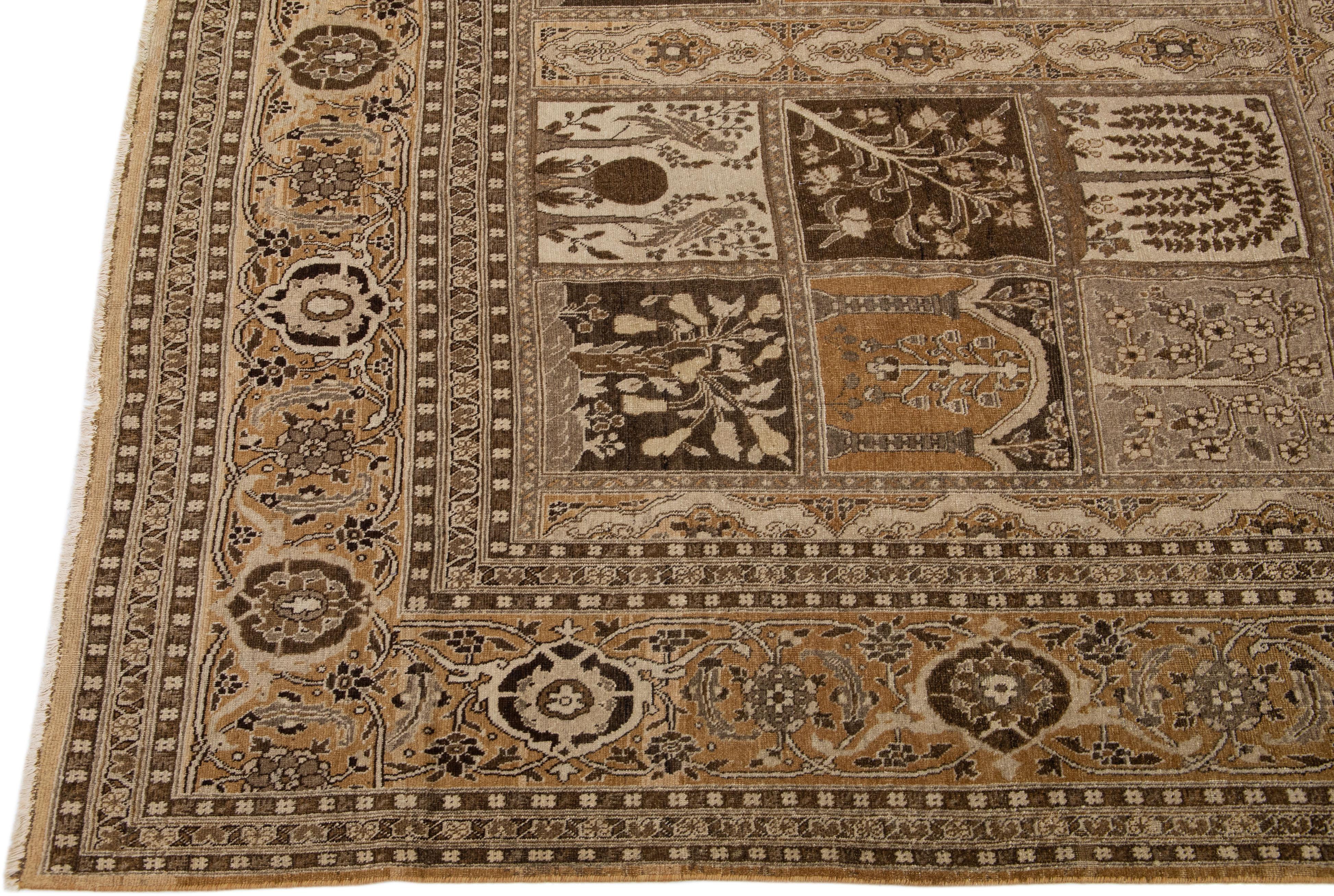 Brown Antique Persian Tabriz Handmade Wool Rug with Allover Design In Good Condition For Sale In Norwalk, CT