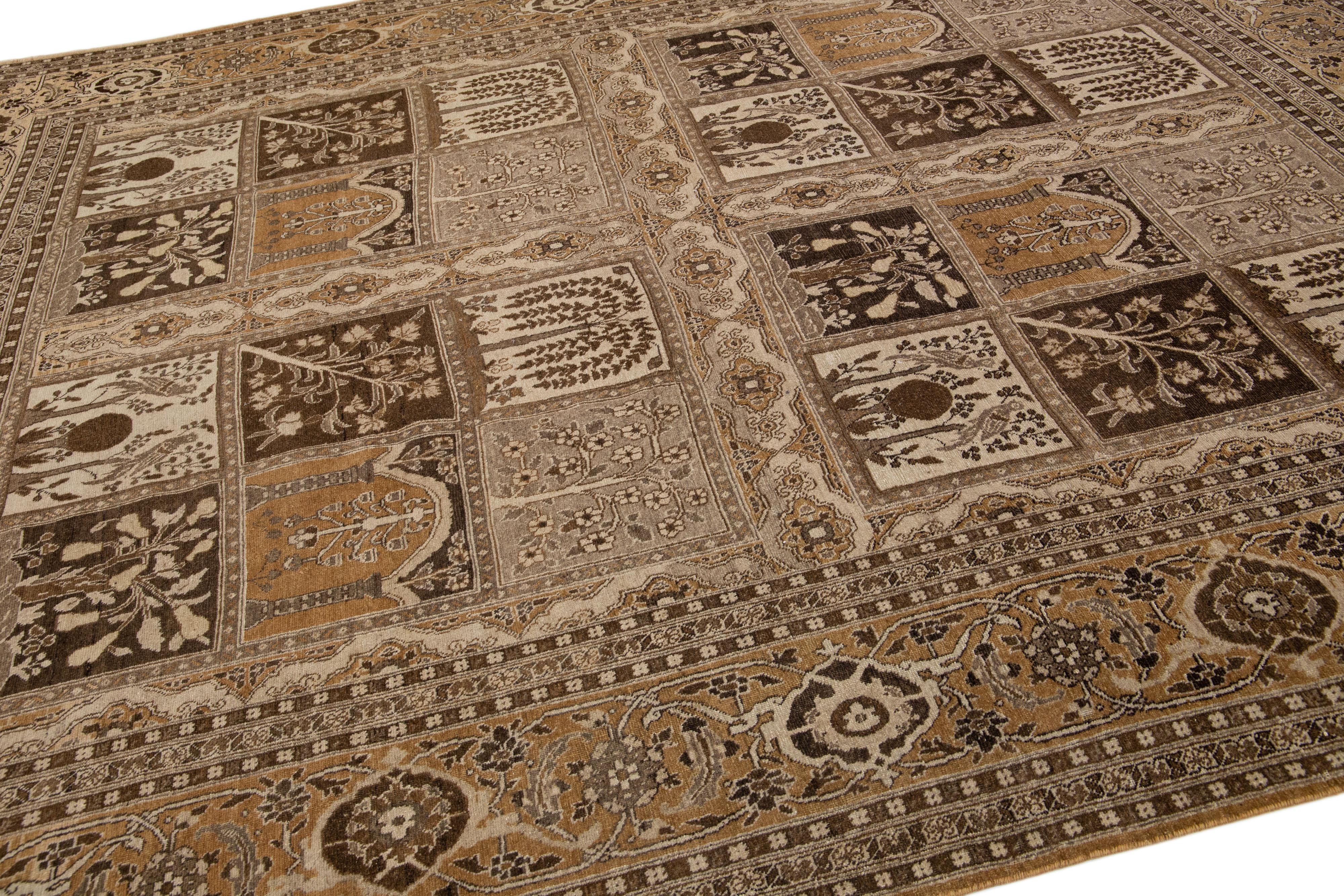 20th Century Brown Antique Persian Tabriz Handmade Wool Rug with Allover Design For Sale
