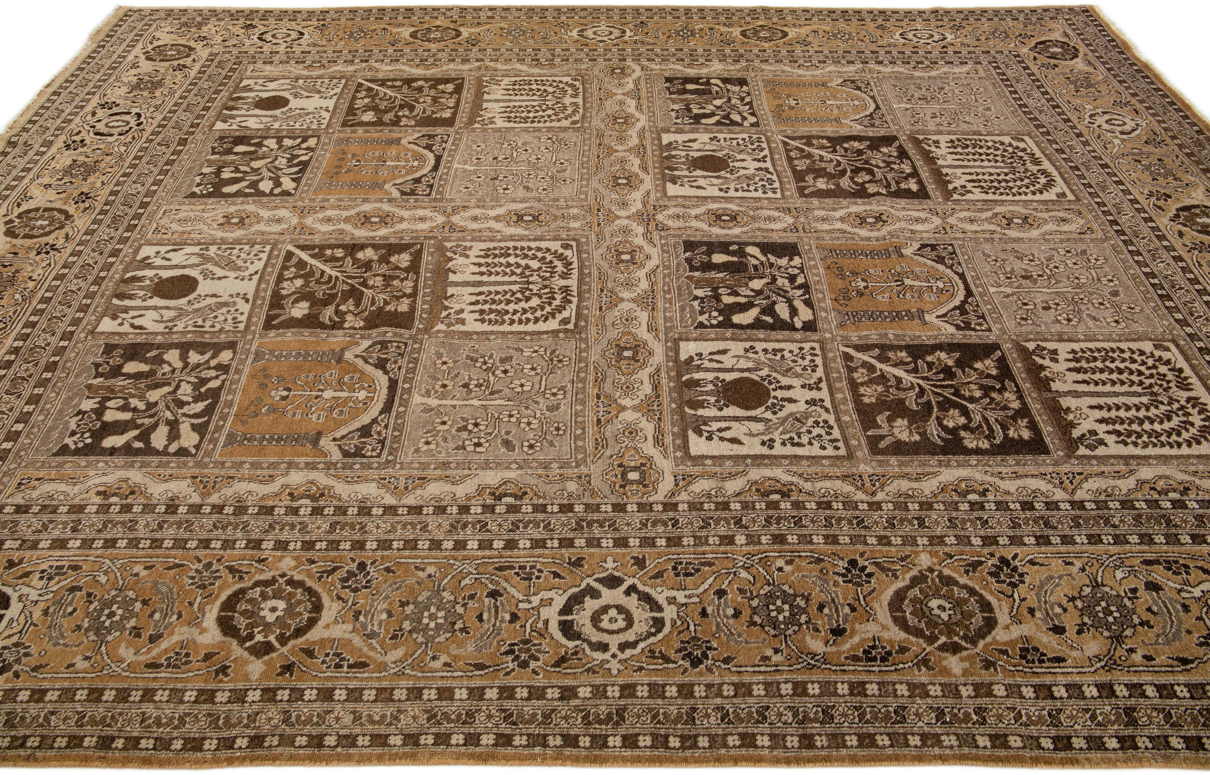 Brown Antique Persian Tabriz Handmade Wool Rug with Allover Design For Sale 1