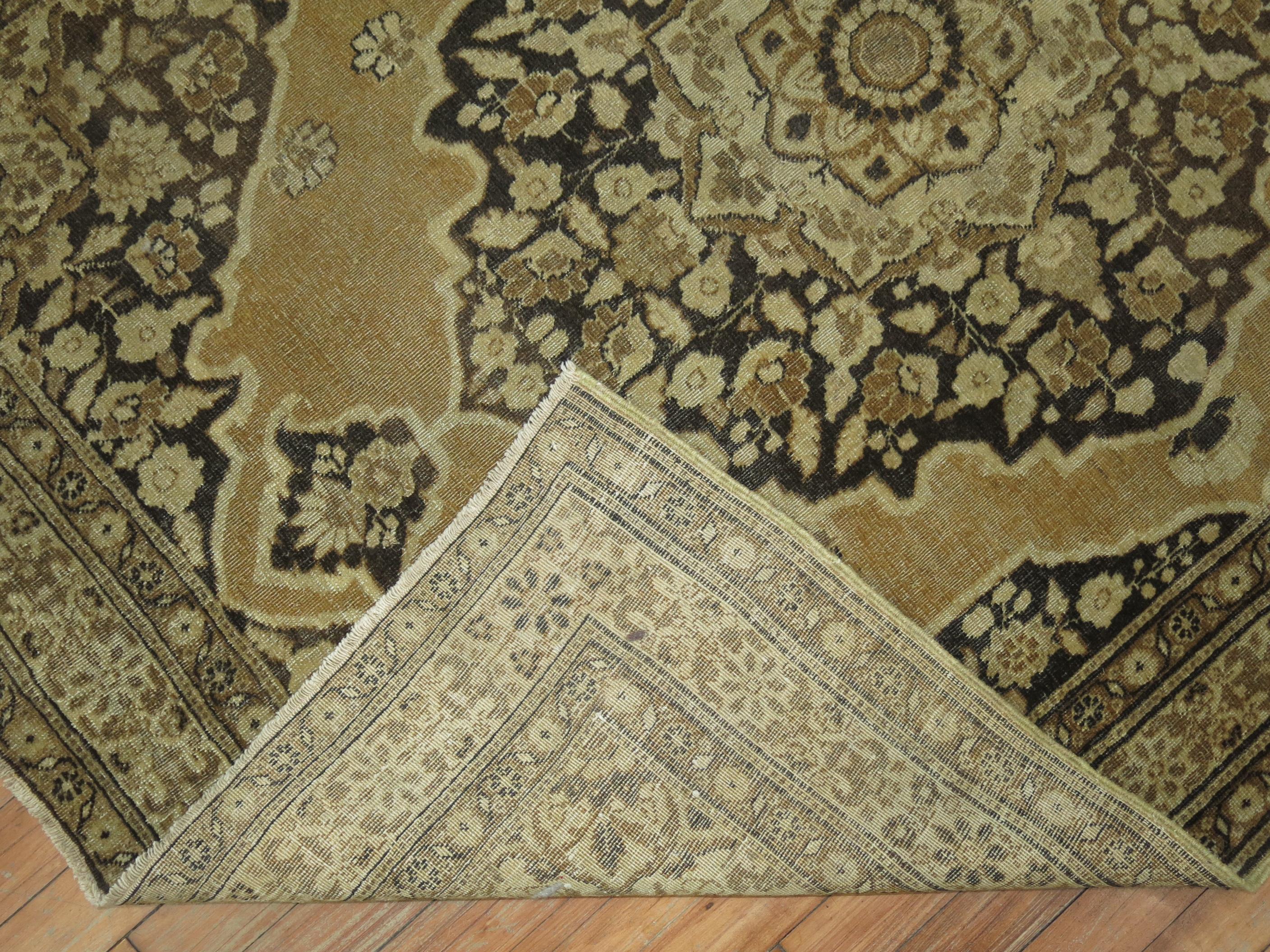 Restauration Brown Antique Persian Tabriz Rug For Sale