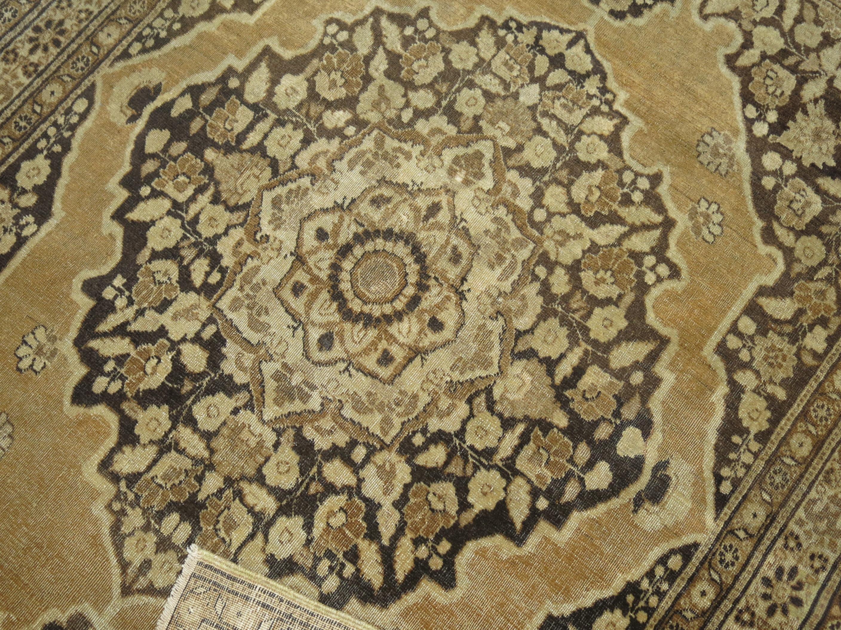 Hand-Woven Brown Antique Persian Tabriz Rug For Sale