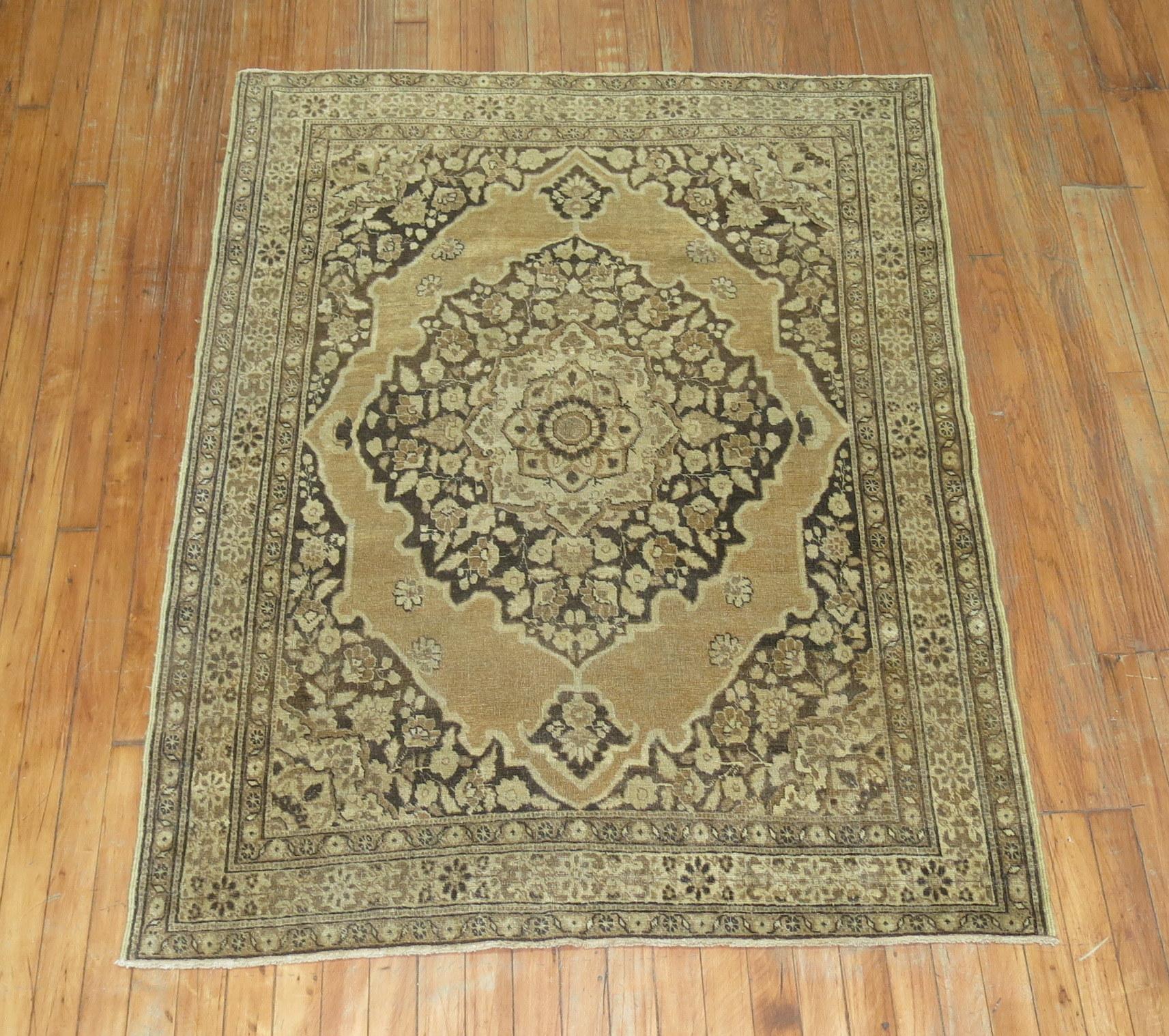 Brown Antique Persian Tabriz Rug In Good Condition For Sale In New York, NY