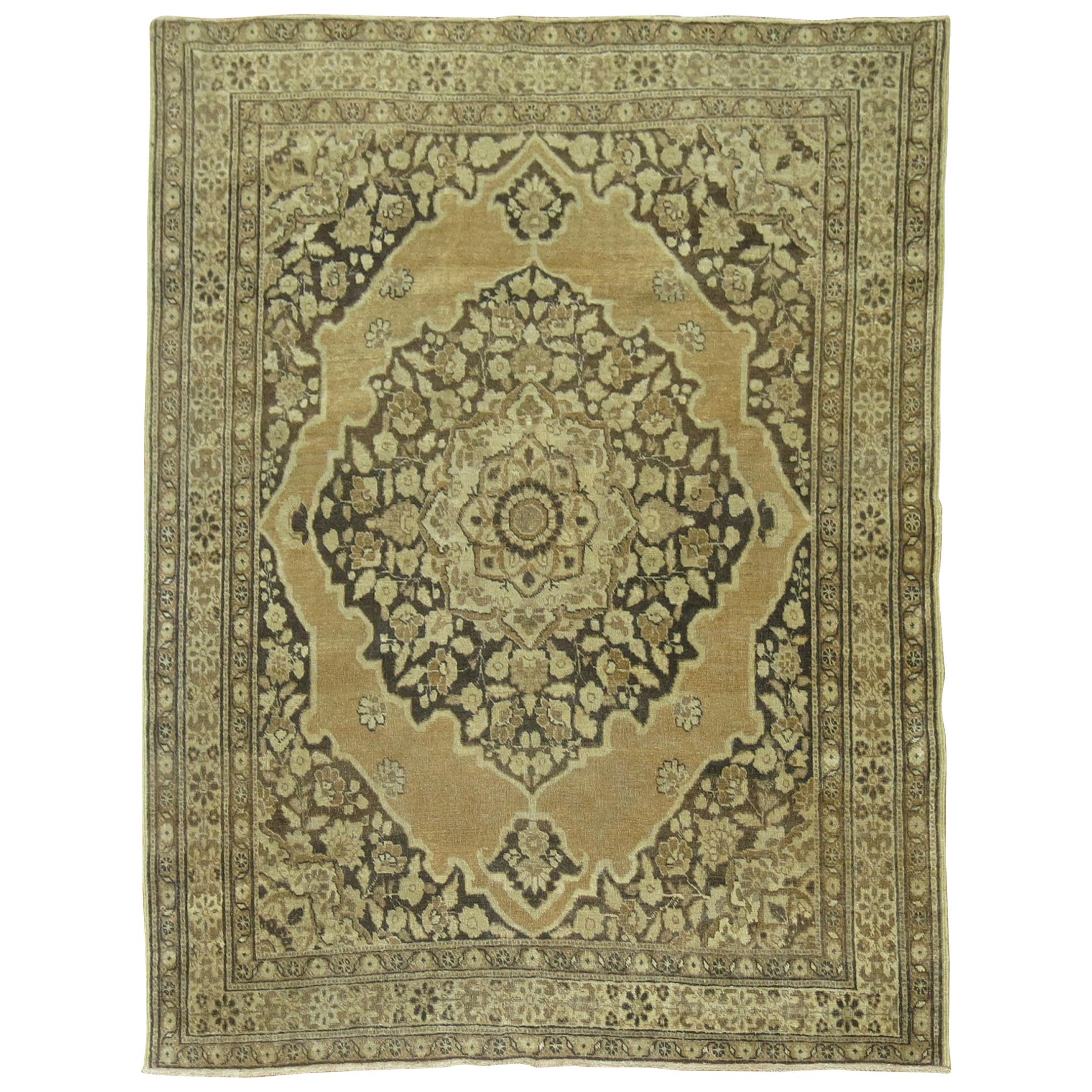 Brown Antique Persian Tabriz Rug