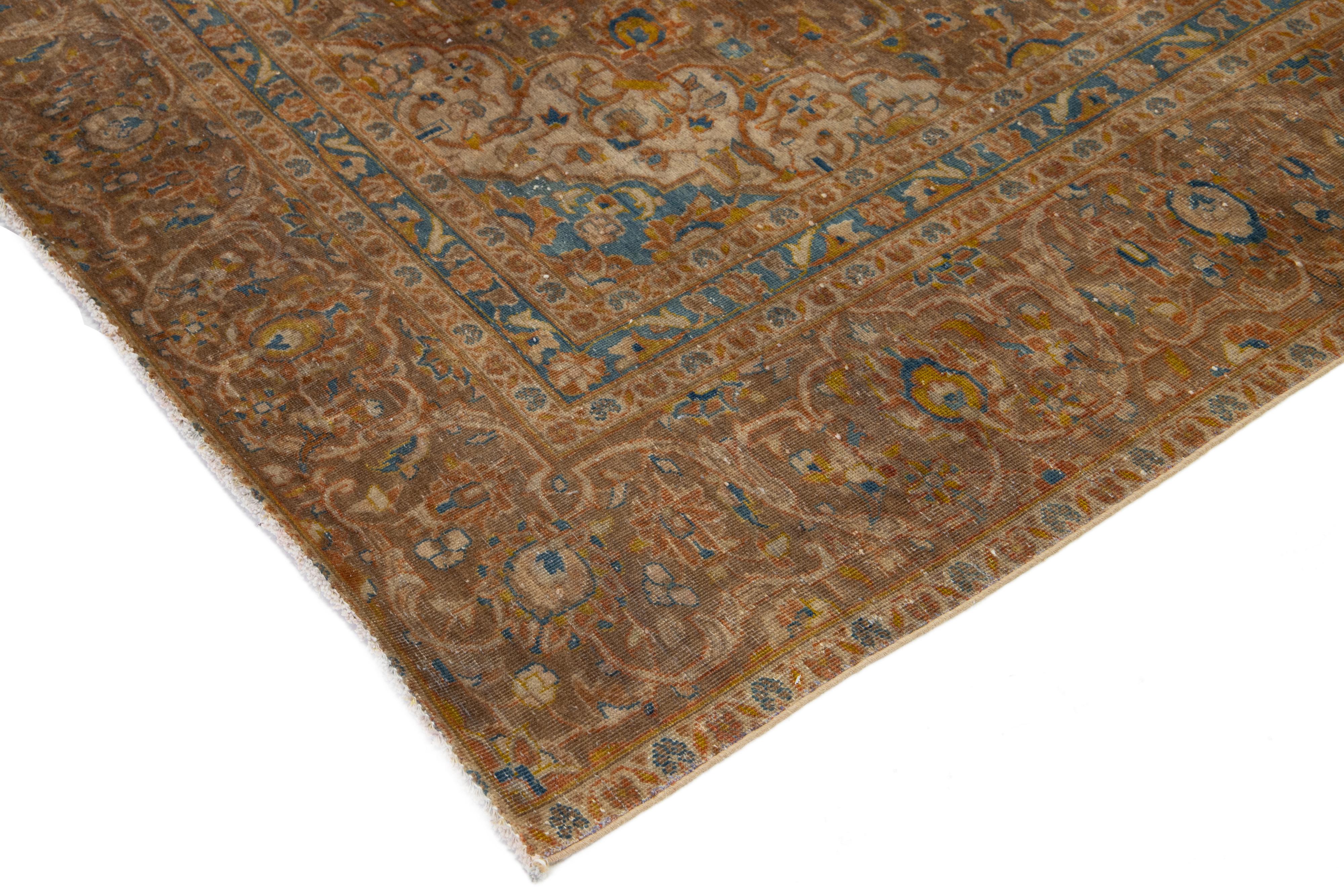 Brown Antique Persian Tabriz Wool Rug With Classic Medallion Design (Handgeknüpft) im Angebot