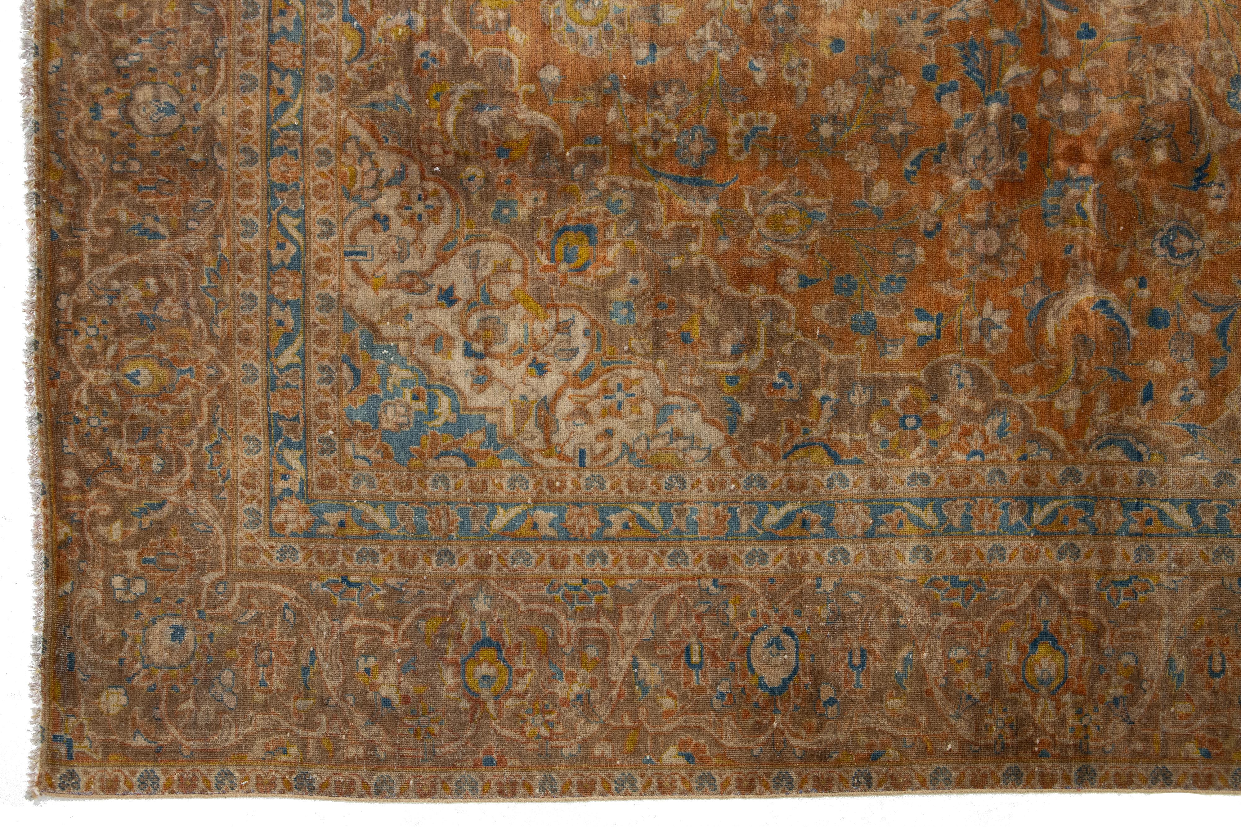 Brown Antique Persian Tabriz Wool Rug With Classic Medallion Design im Angebot 1