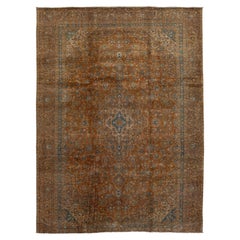 Brown Antique Persian Tabriz Wool Rug With Classic Medallion Design