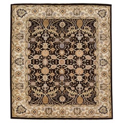 Brown Antique Peshawar Handmade Allover Designed Wool Rug