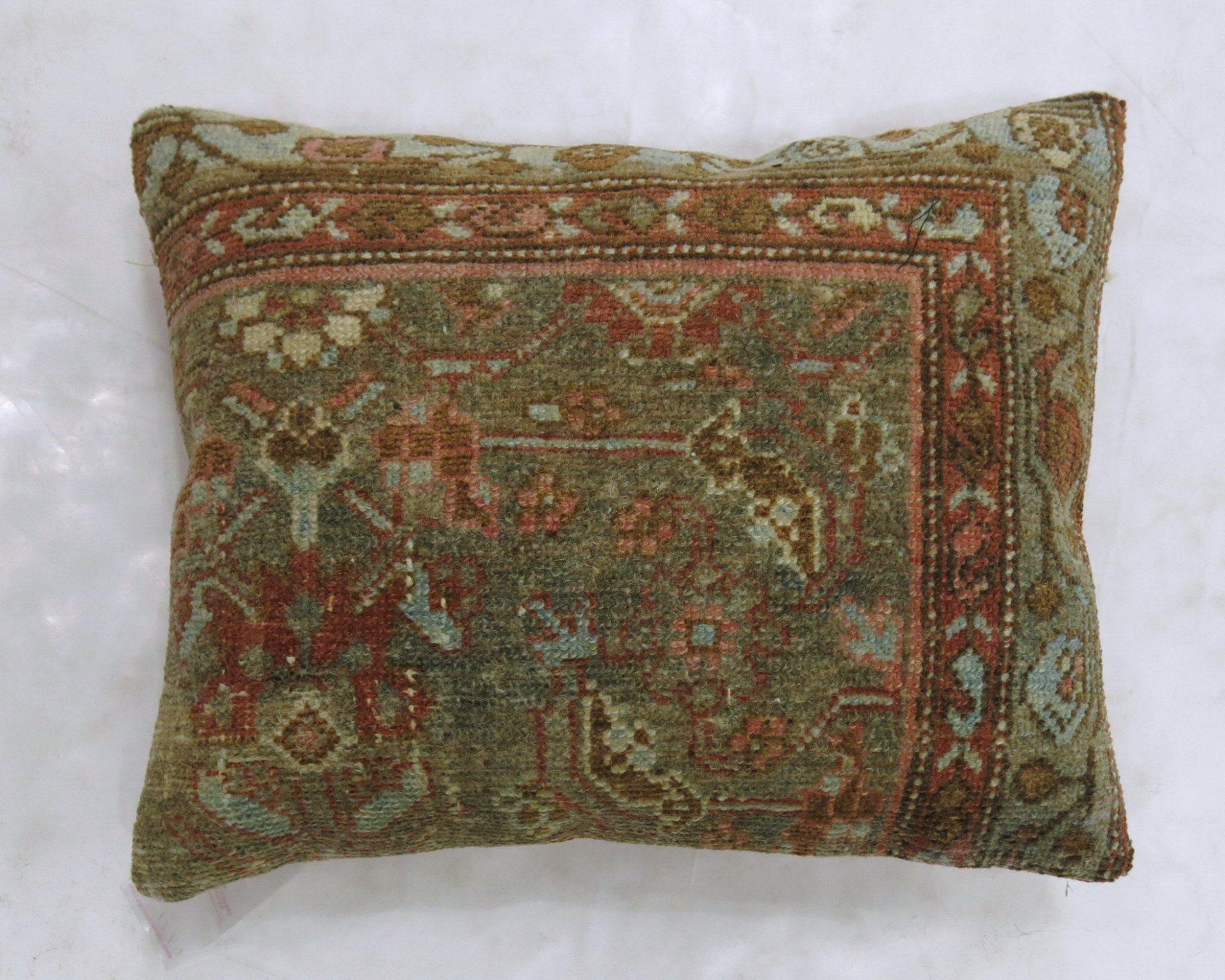 Sultanabad Brown Antique Rug Pillow with Border