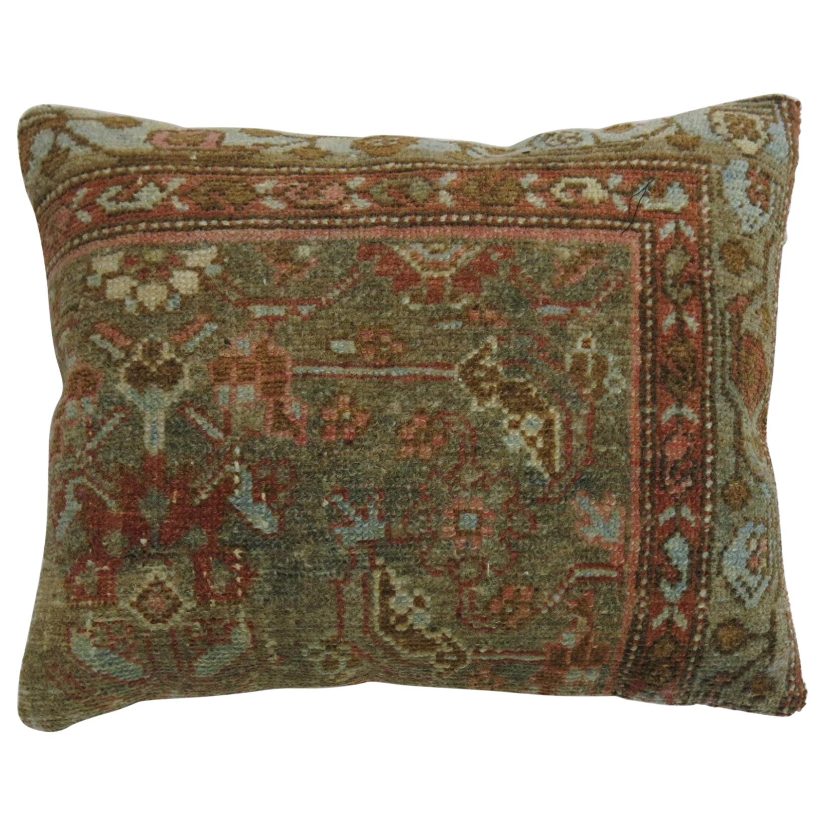 Brown Antique Rug Pillow with Border For Sale