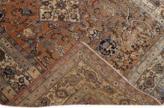 Brown Antique Tabriz Handmade Medallion Designed Persian Wool Rug