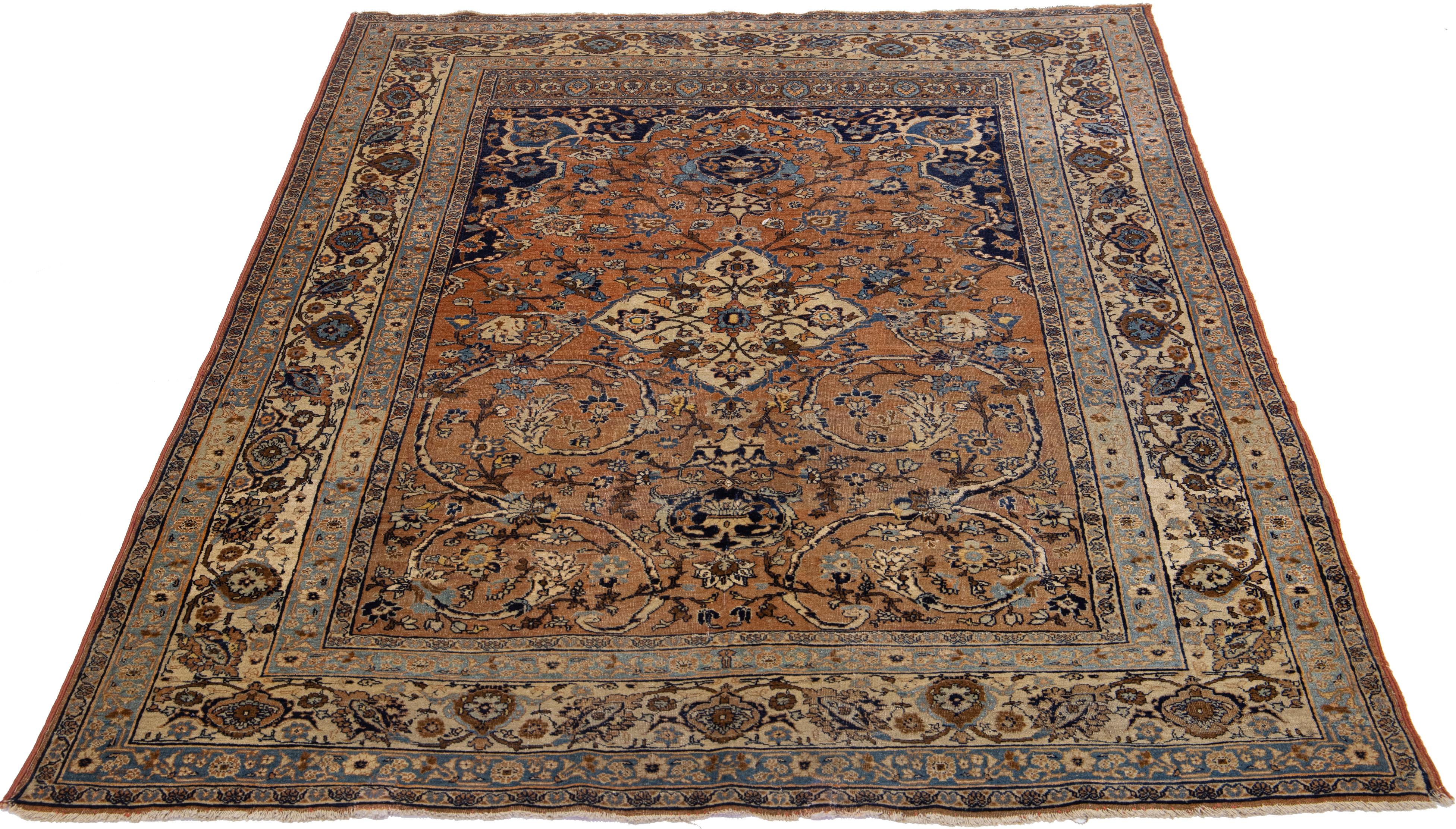 Brown Antique Tabriz Handmade Medallion Designed Persian Wool Rug In Good Condition For Sale In Norwalk, CT