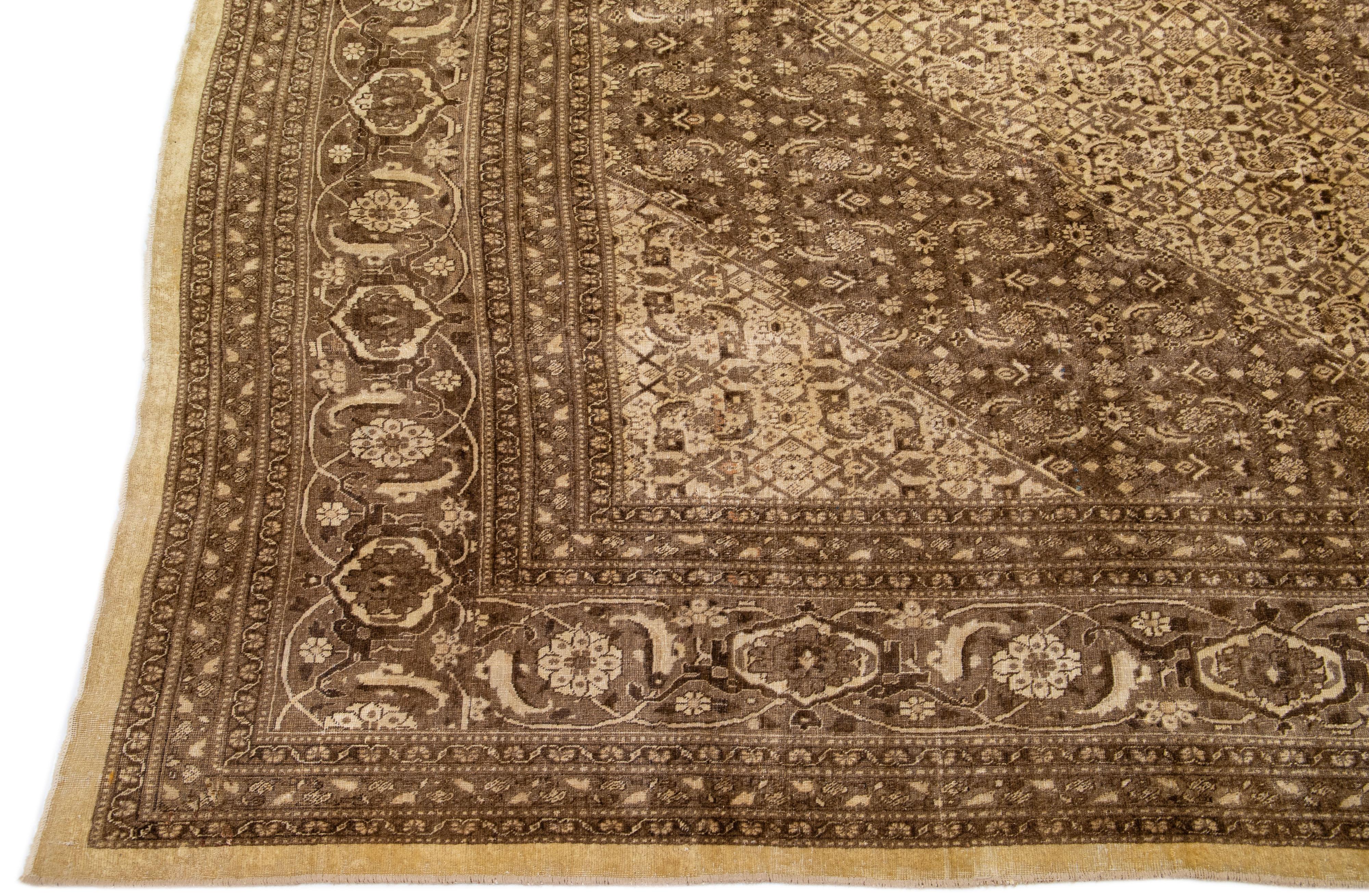 Brown Antique Tabriz Handmade Medallion Pattern Persian Wool Rug In Excellent Condition For Sale In Norwalk, CT
