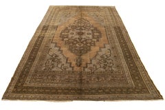 Brown Antique Turkish Khotan Wool Rug Handmade with Medallion Motif