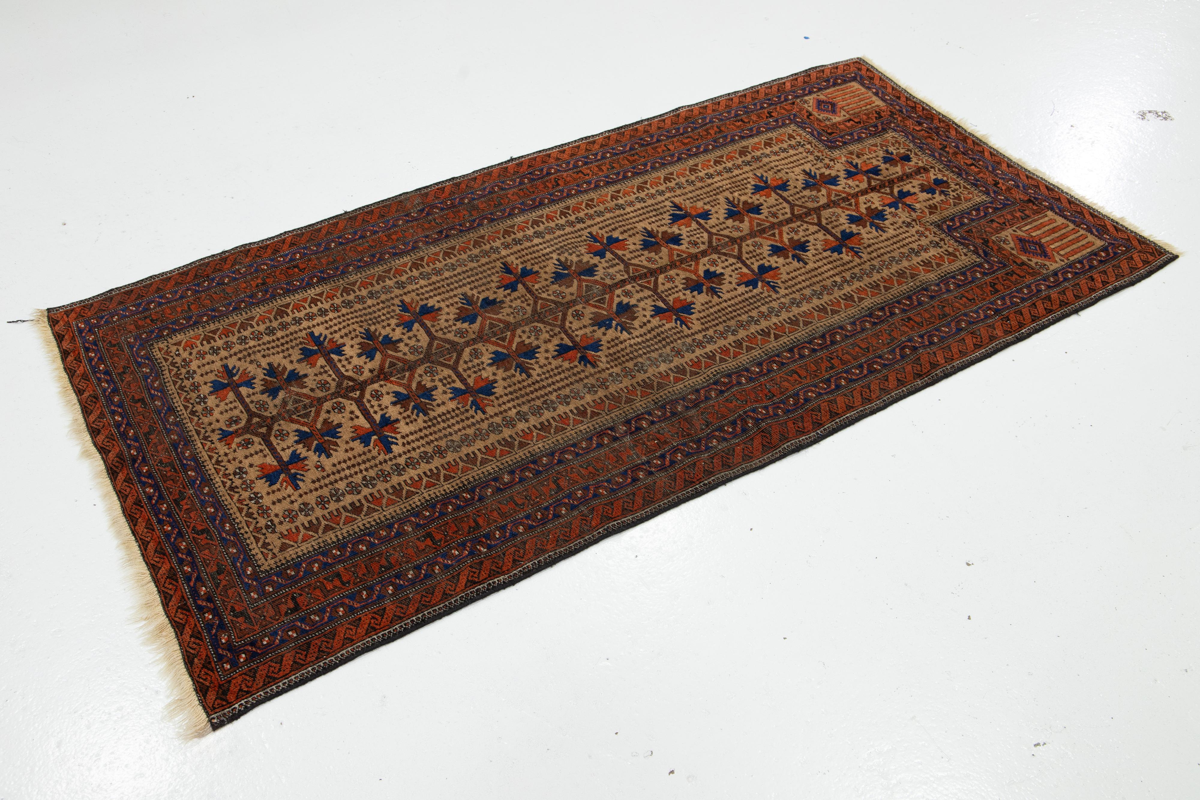 Brown Antique Turkmen Persian Wool Rug With Geometric Design (Islamisch) im Angebot
