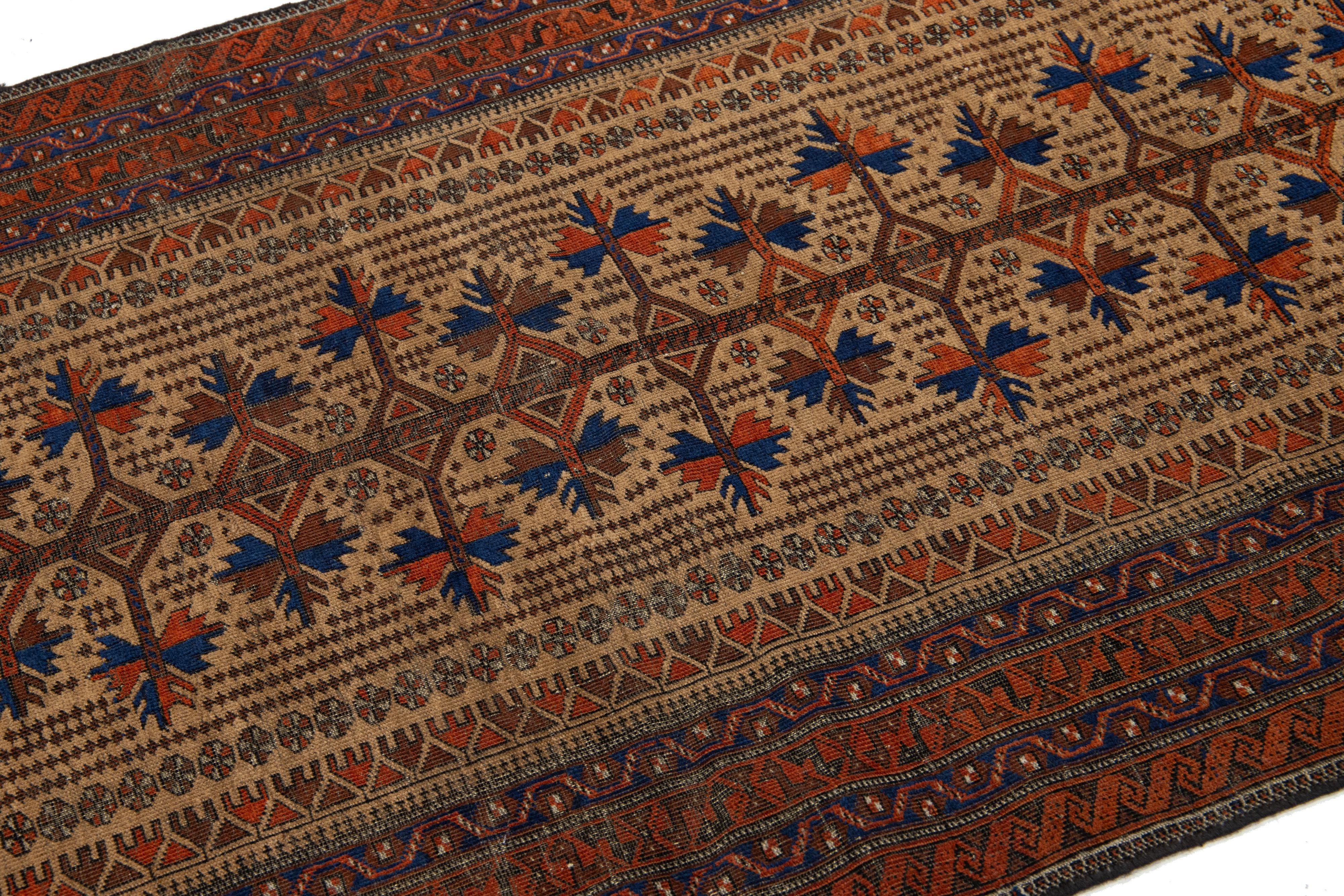 Brown Antique Turkmen Persian Wool Rug With Geometric Design (Persisch) im Angebot
