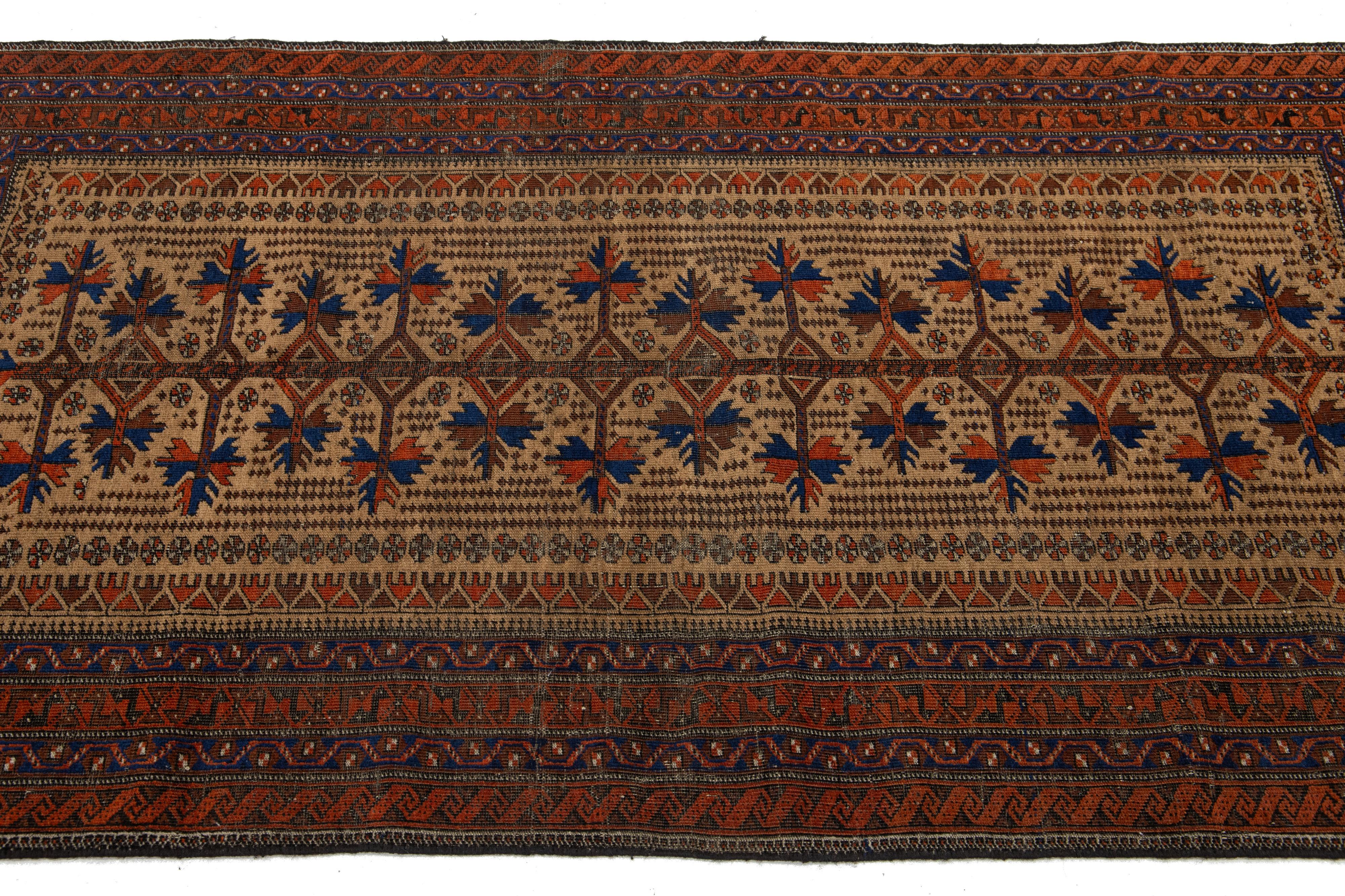 Brown Antique Turkmen Persian Wool Rug With Geometric Design (Handgeknüpft) im Angebot