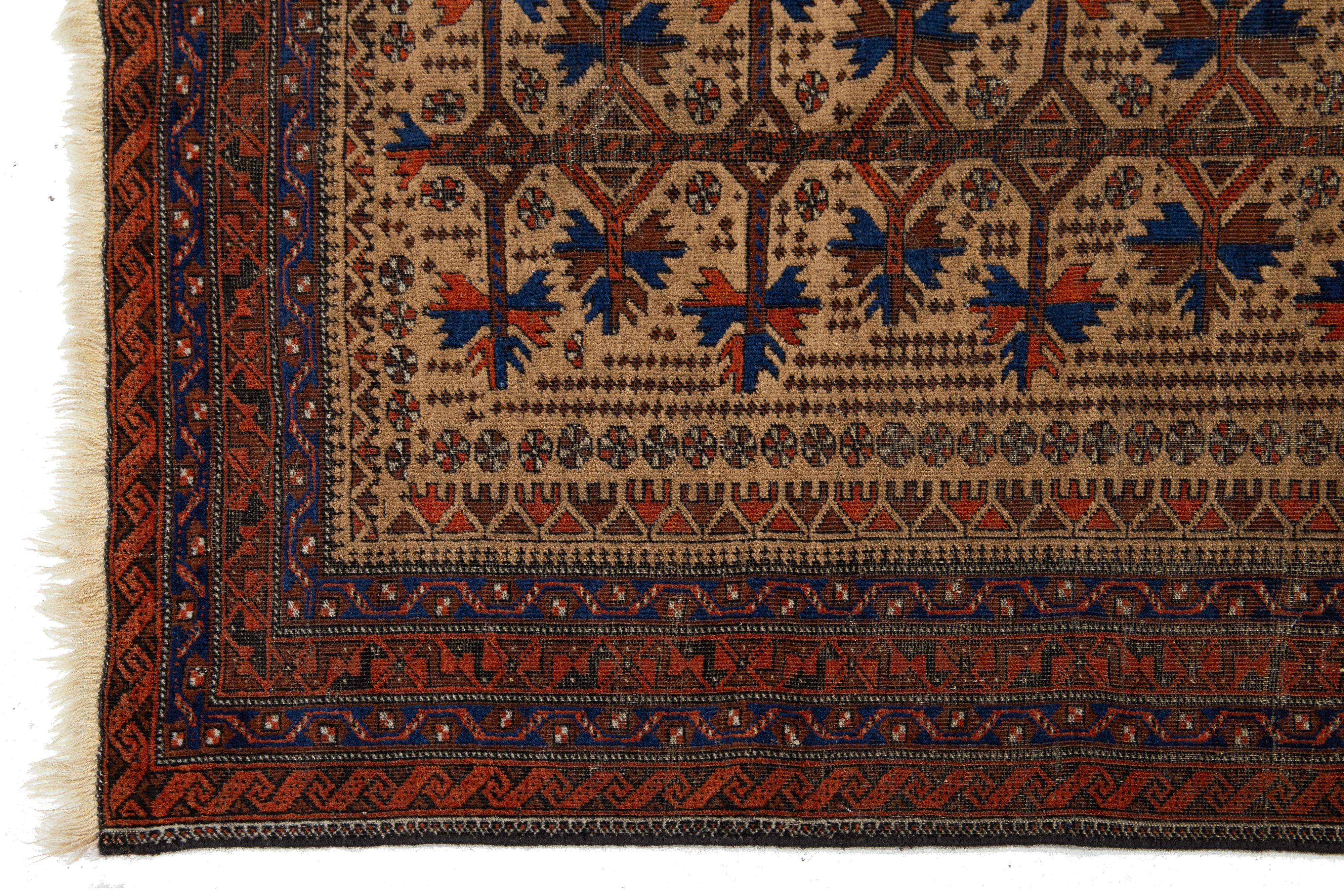 Brown Antique Turkmen Persian Wool Rug With Geometric Design im Zustand „Gut“ im Angebot in Norwalk, CT