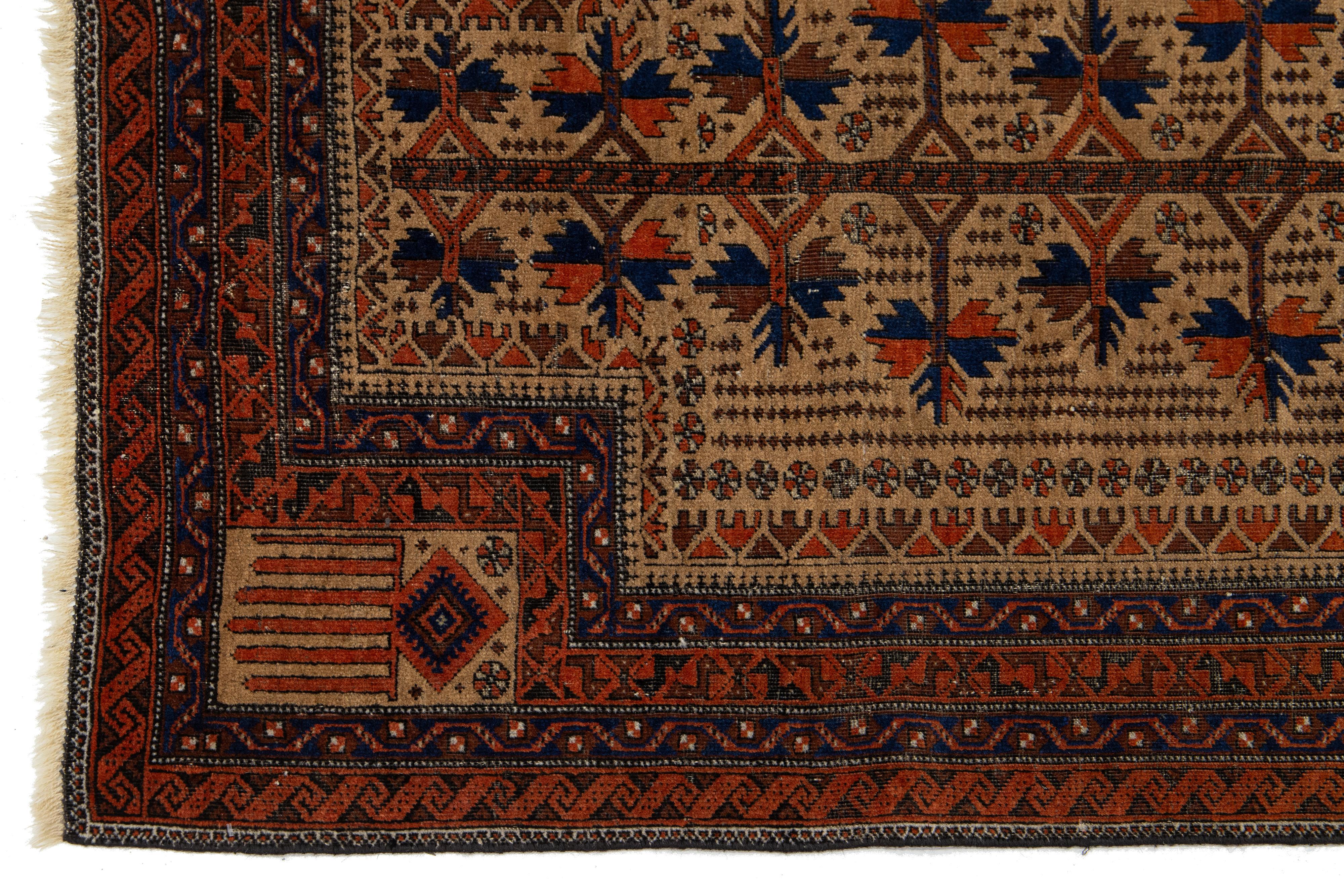 Brown Antique Turkmen Persian Wool Rug With Geometric Design (Wolle) im Angebot