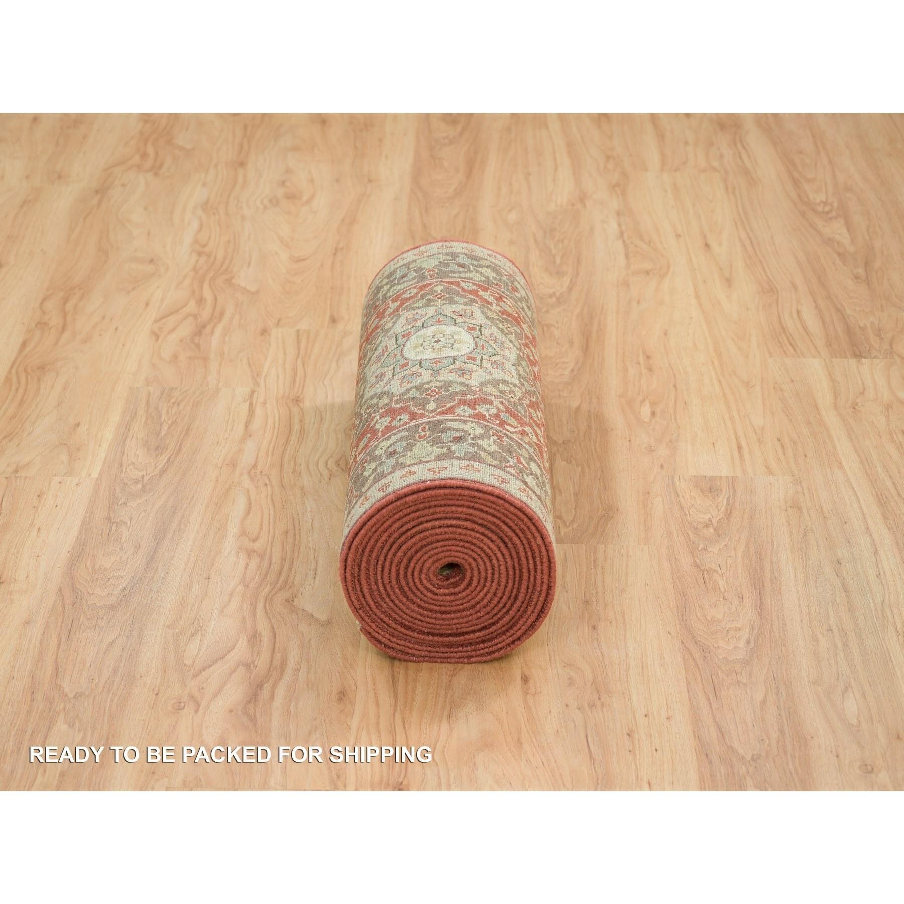 Brown Antiqued Haji Jalili Design Hand Knotted Pure Wool Runner Rug 2'7