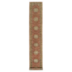 Brown Antiqued Haji Jalili Design Hand Knotted Pure Wool Runner Rug 2'7" x 20'1"