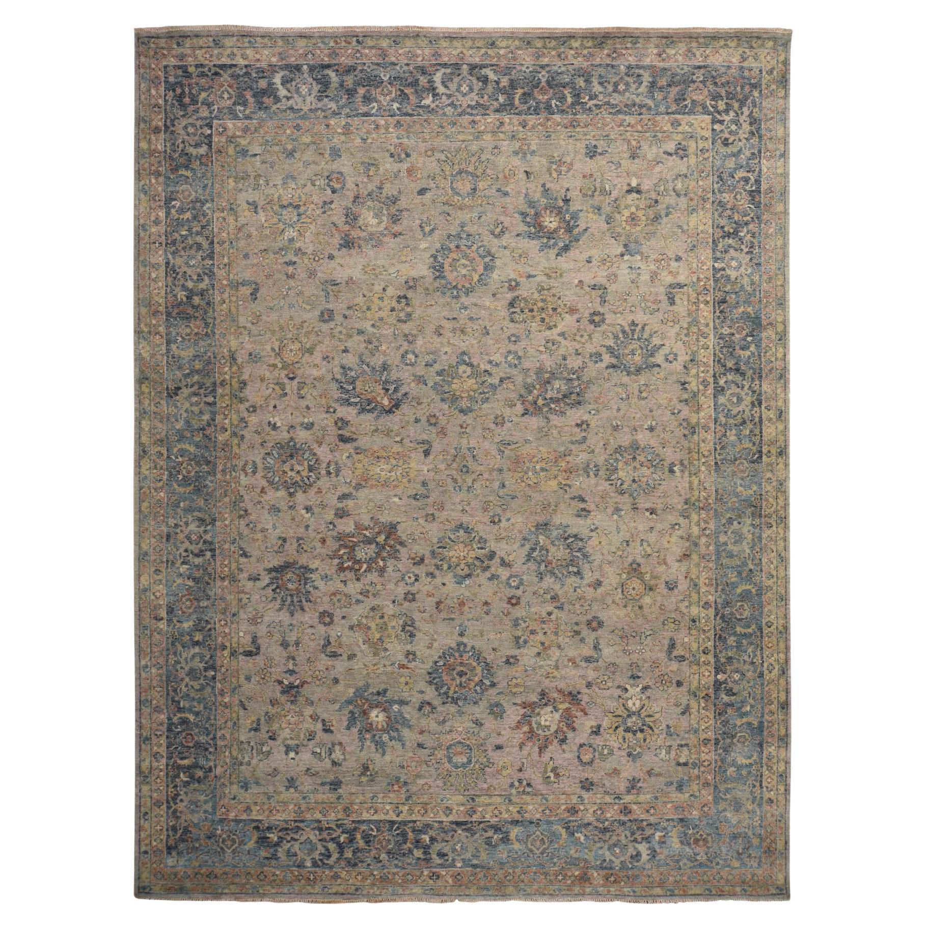 Alfombra de lana anudada a mano con diseño Ziegler Mahal Persa Marrón Anticuado 9'0" x 11'9" en venta