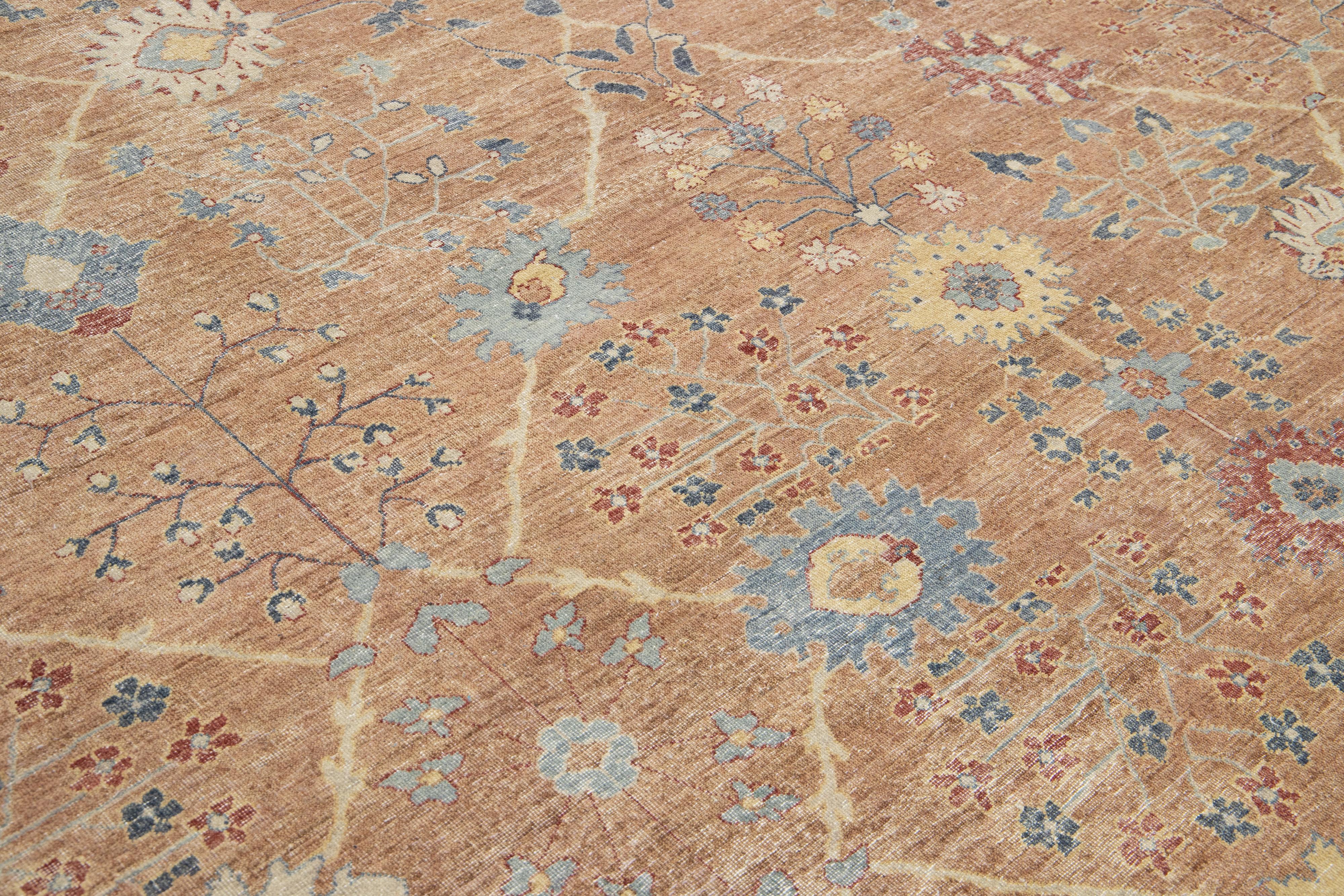 Brown Apadana's Handmade Modern Tabriz-Style Oversized Indian Wool Rug im Angebot 2