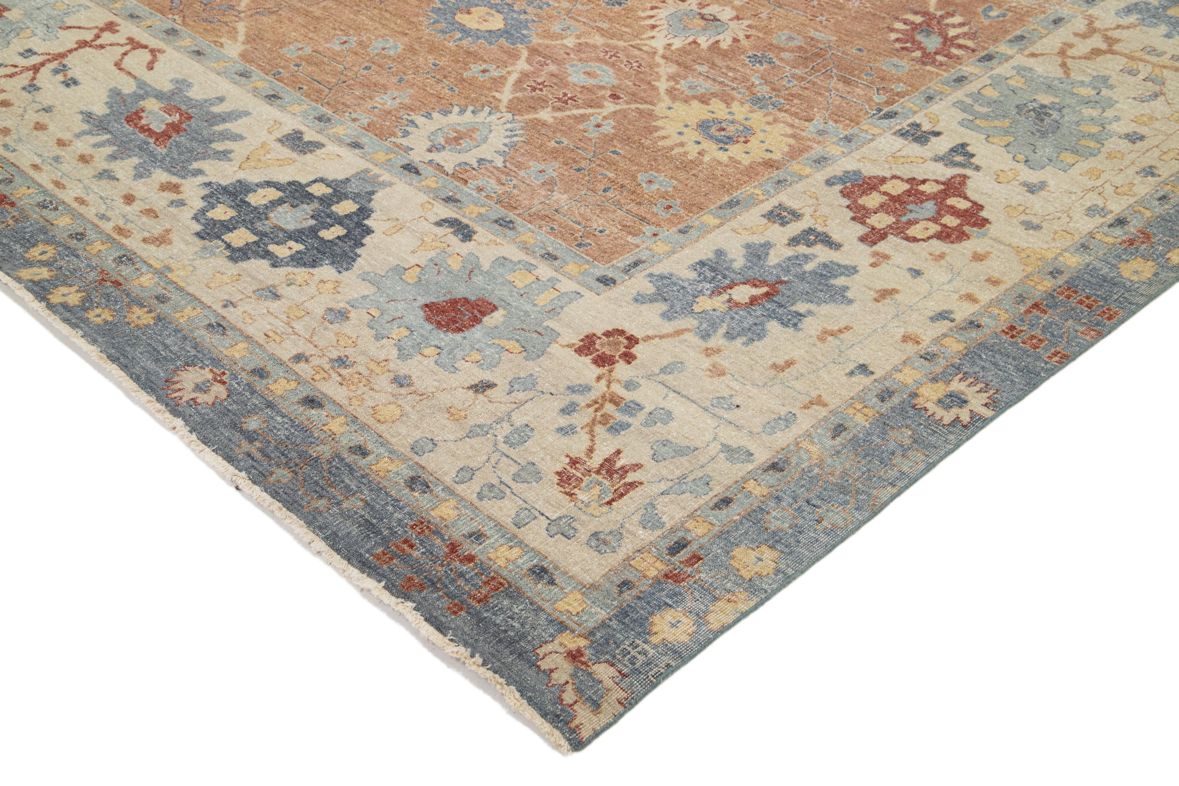 Brown Apadana's Handmade Modern Tabriz-Style Oversized Indian Wool Rug im Angebot 3
