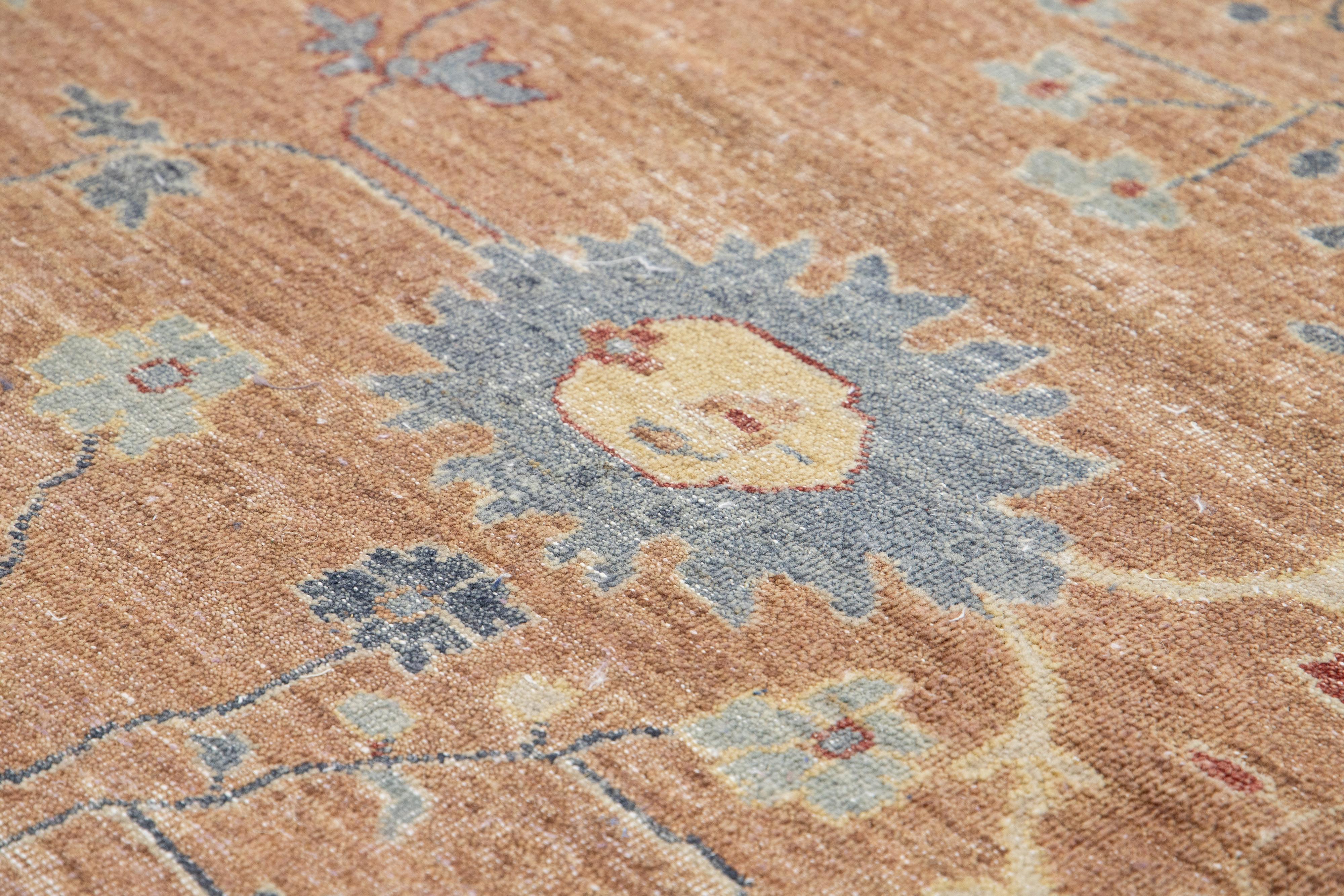 Brown Apadana's Handmade Modern Tabriz-Style Oversized Indian Wool Rug im Angebot 4