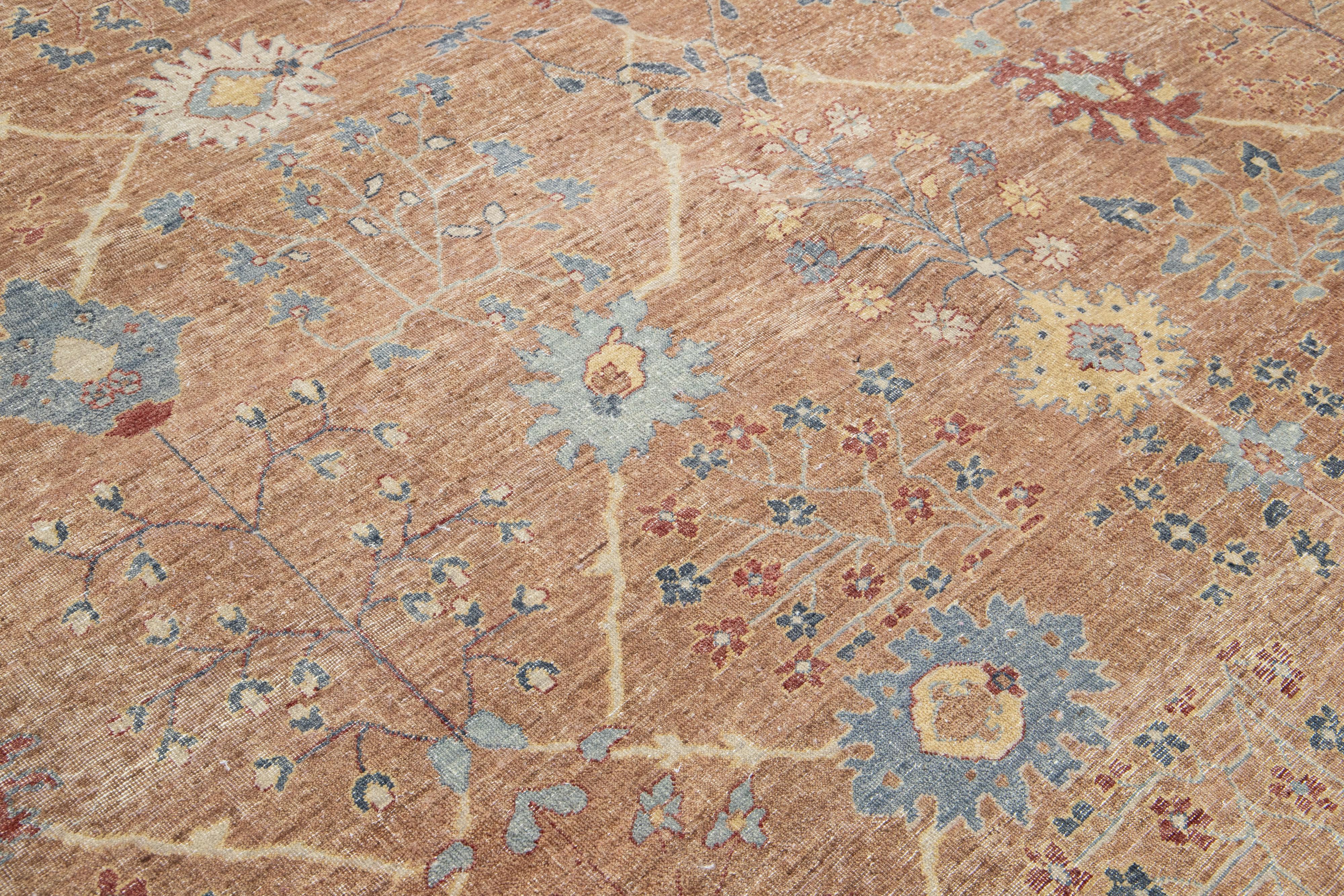 Brown Apadana's Modern Tabriz Style Handmade Indian Wool Rug im Angebot 2