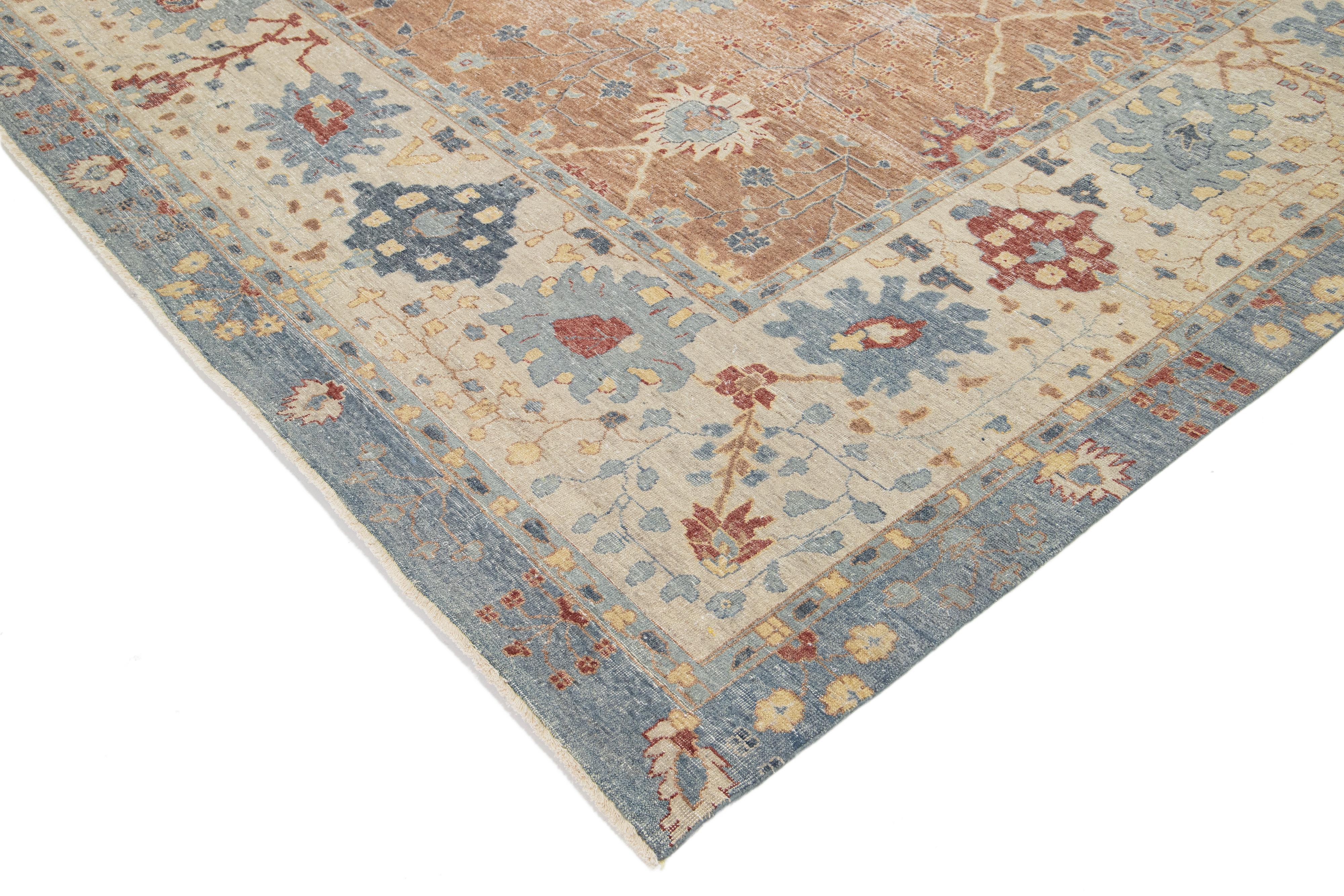 Brown Apadana's Modern Tabriz Style Handmade Indian Wool Rug im Angebot 3