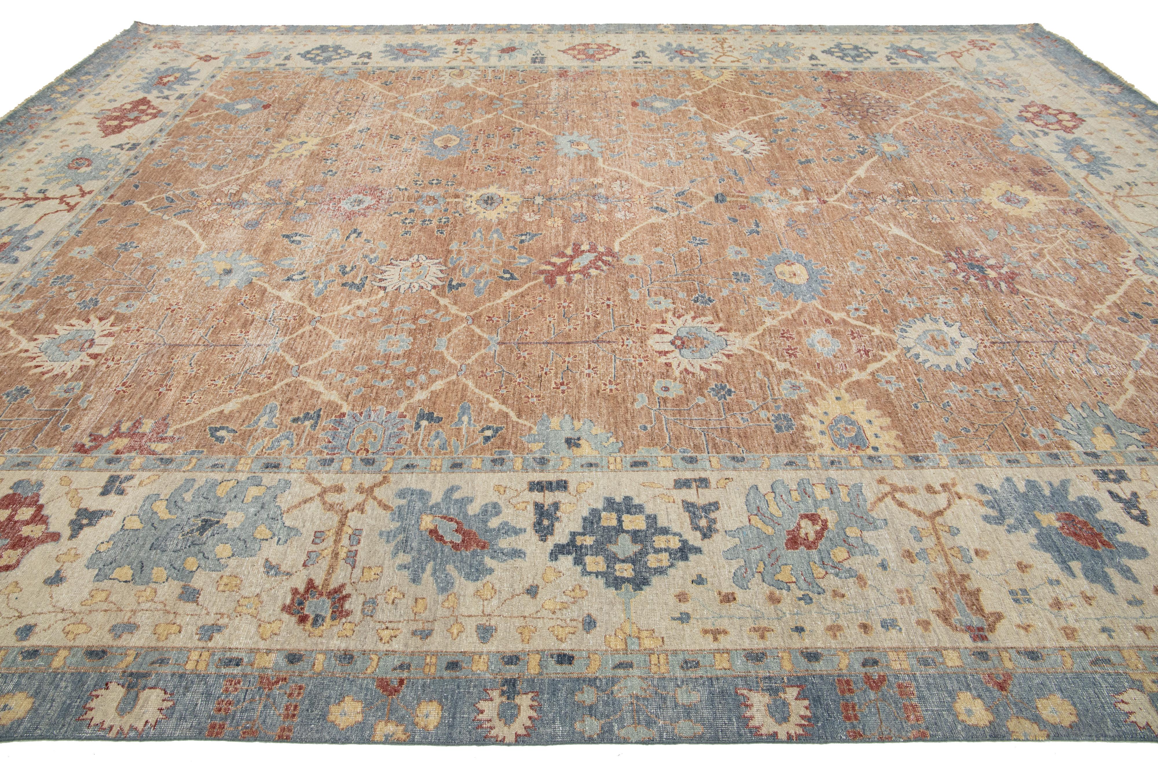 Brown Apadana's Modern Tabriz Style Handmade Indian Wool Rug (21. Jahrhundert und zeitgenössisch) im Angebot