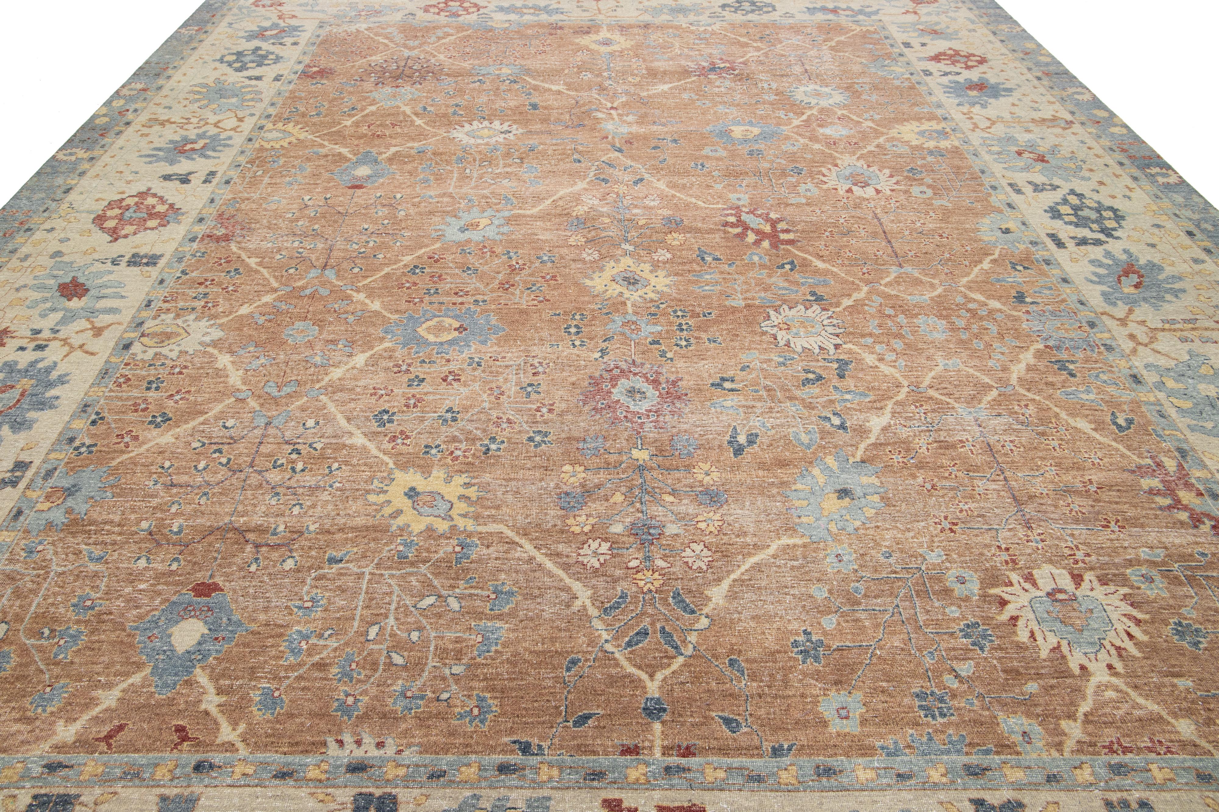 Brown Apadana's Modern Tabriz Style Handmade Indian Wool Rug im Angebot 1
