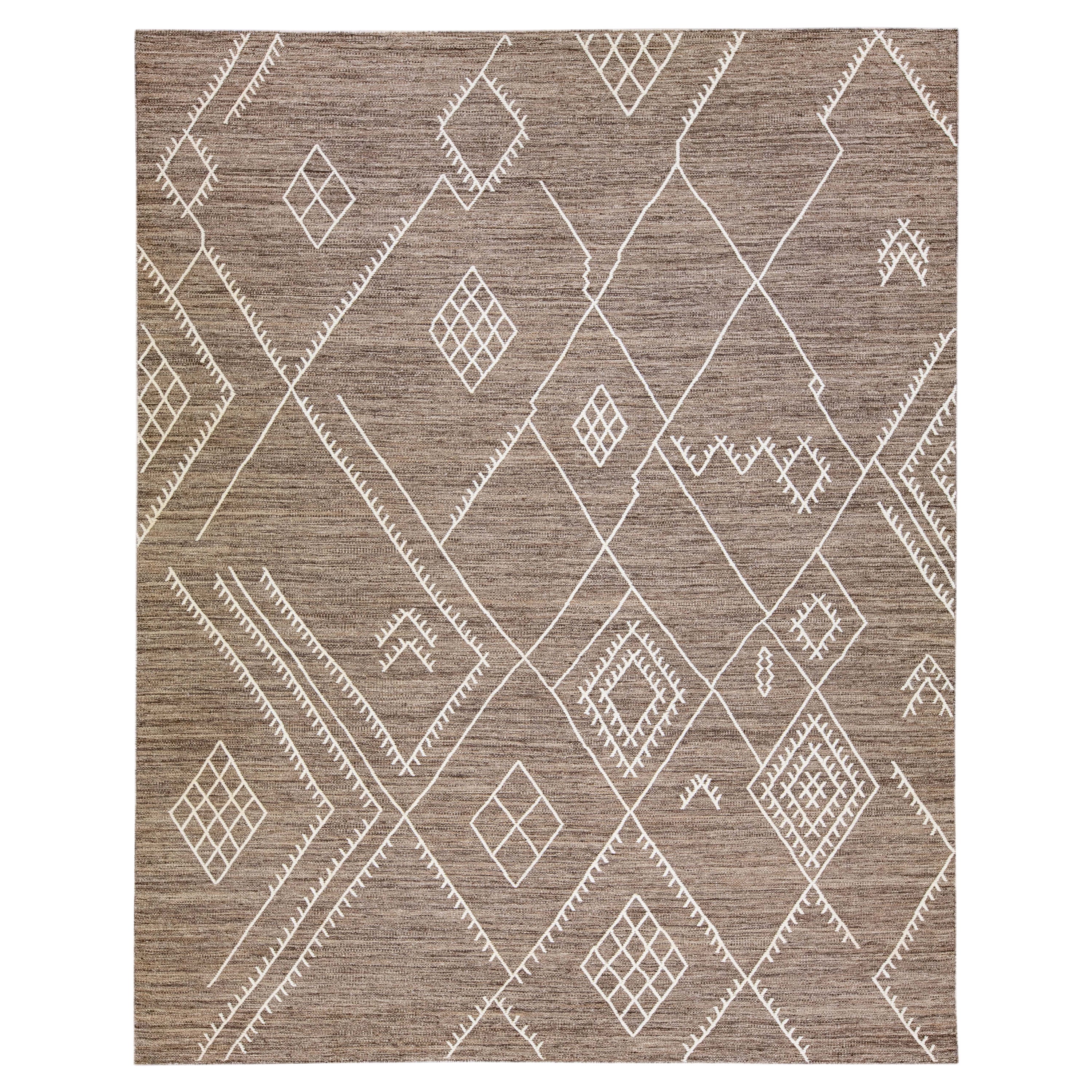 Brown Apadana's Nantucket Collection Flatweave Kilim Coastal Designed Wool Rug
