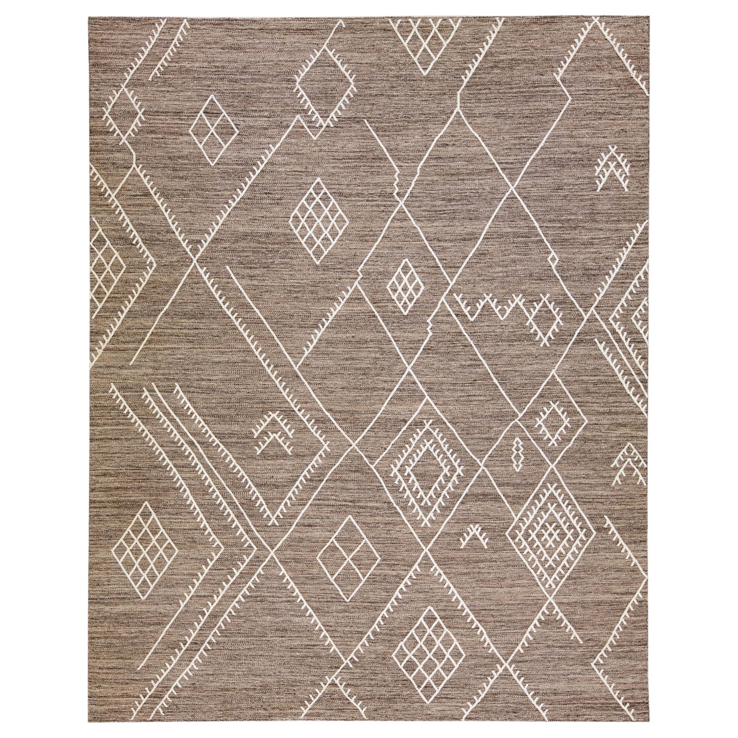 Brown Apadana's Nantucket Collection Flatweave Kilim Coastal Designed Wool Rug