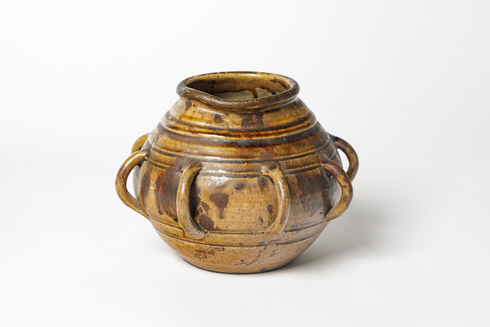 Art Déco vaso in gres marrone art déco del XX secolo di Primavera La Borne 1930 in vendita