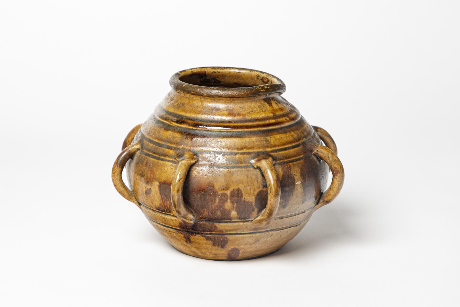 Ceramica vaso in gres marrone art déco del XX secolo di Primavera La Borne 1930 in vendita